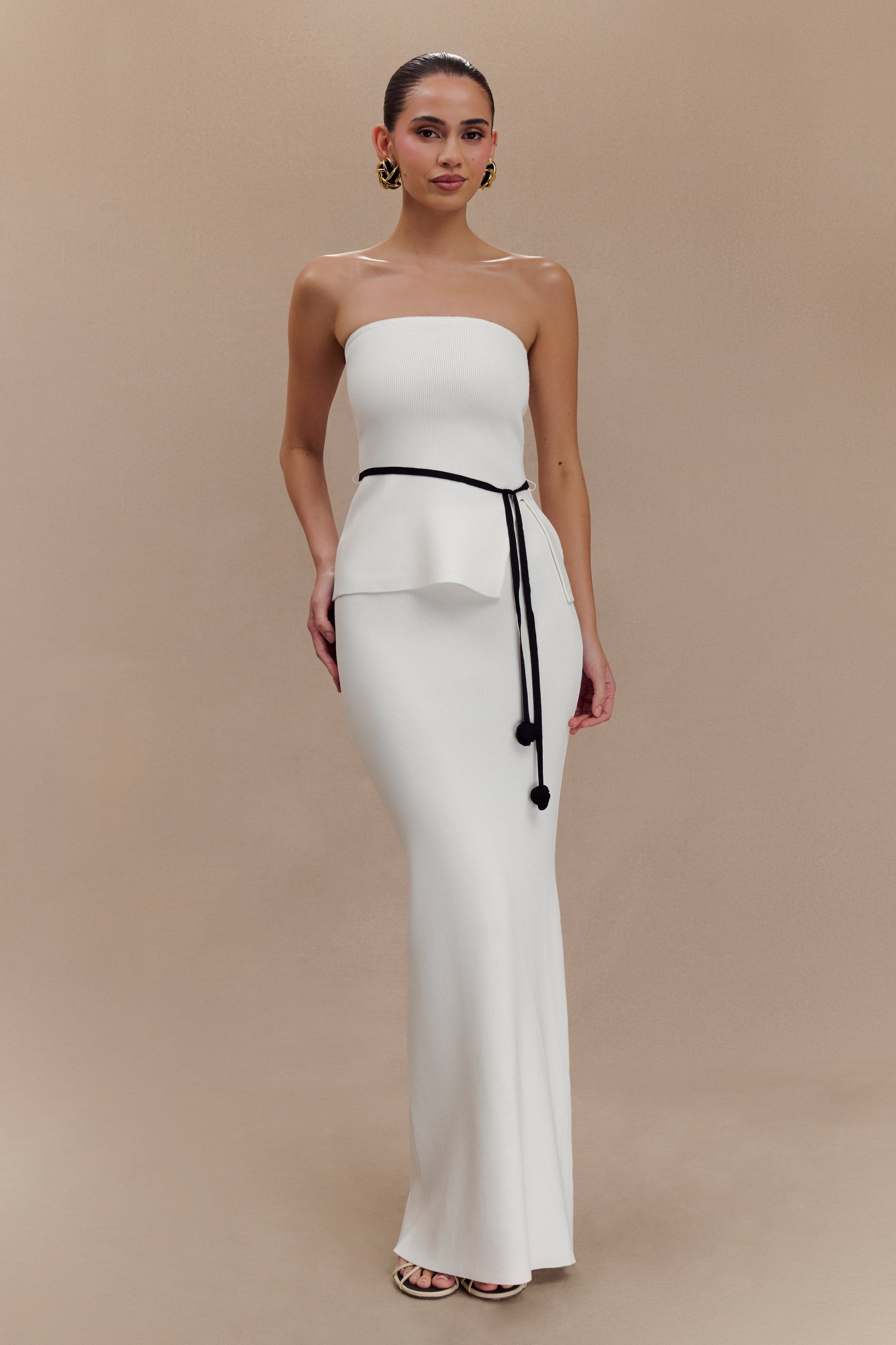 Keaton Strapless Rose Tie Knit Top - White And Black #5