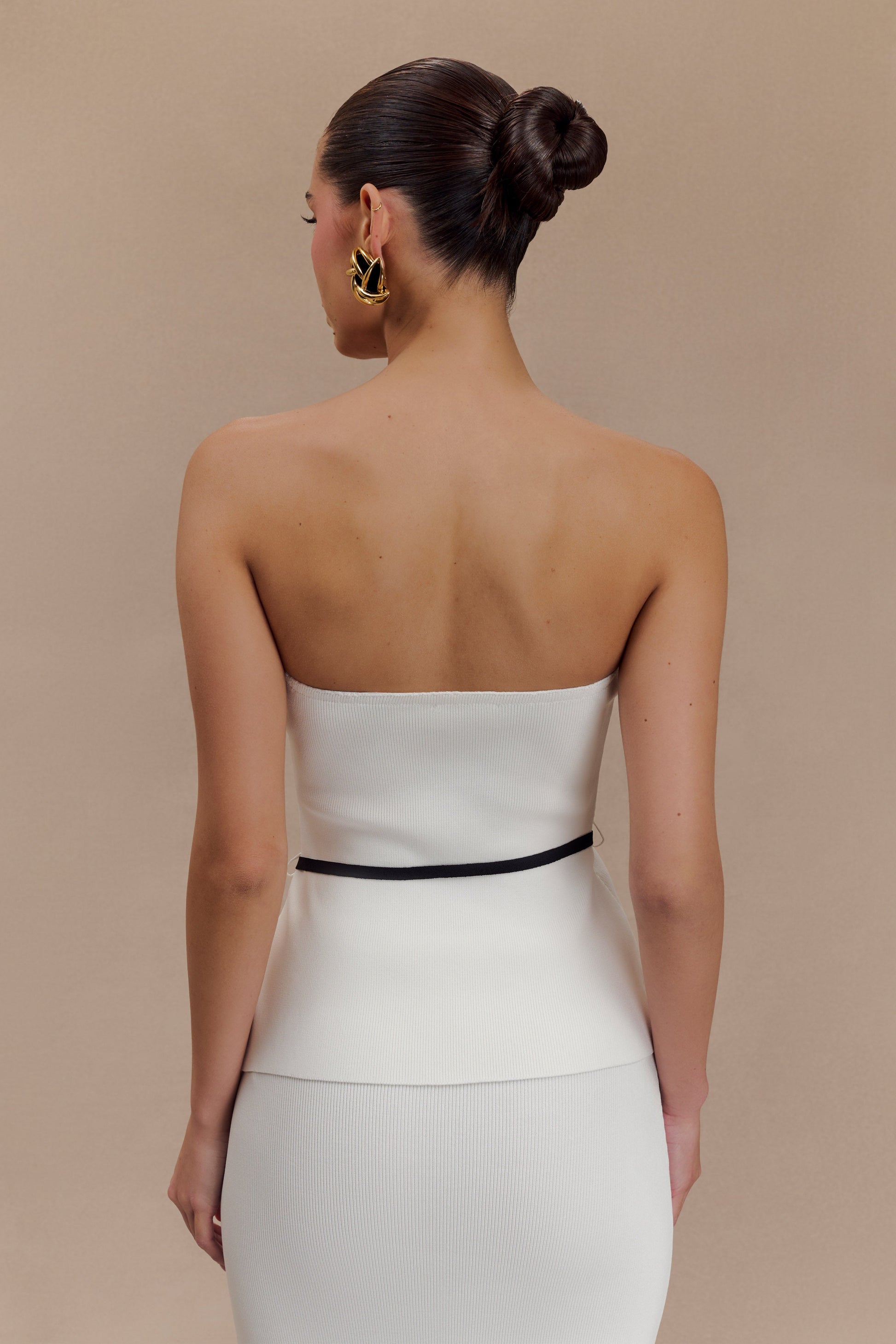 Keaton Strapless Rose Tie Knit Top - White And Black #2