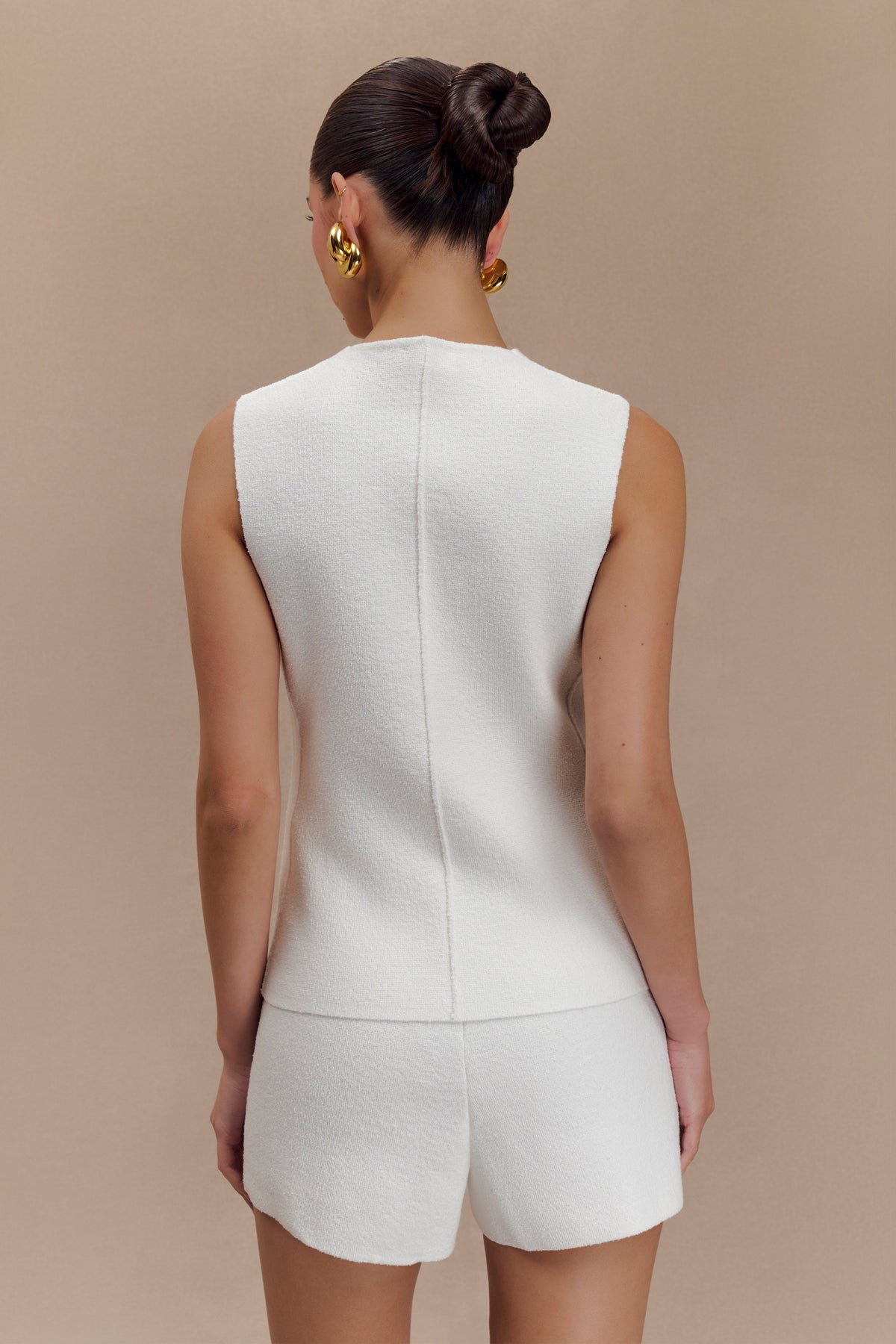 Malika Sleeveless Gold Button Vest - White #2
