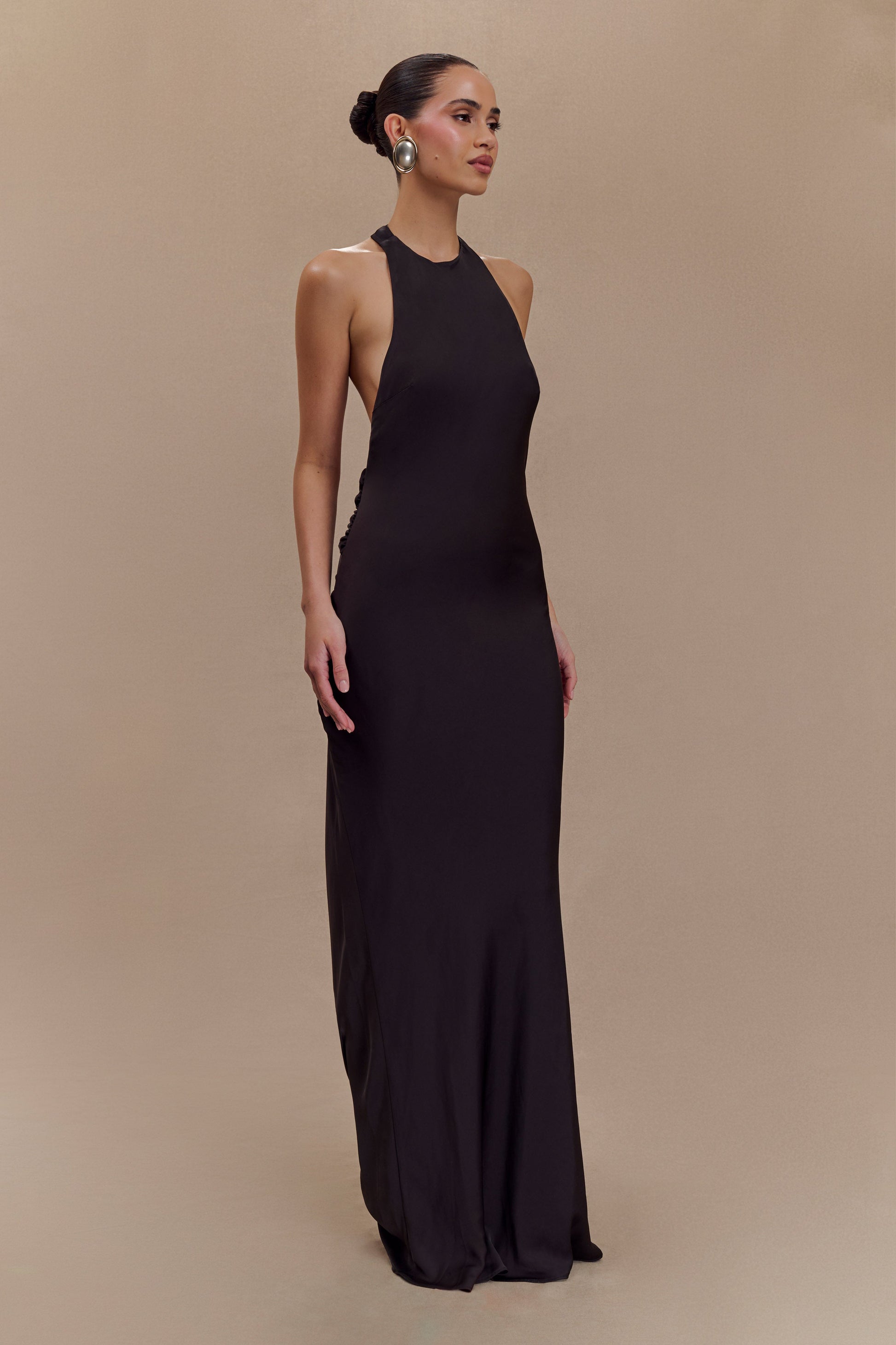 Rinna Satin Halter Maxi Dress - Black #4