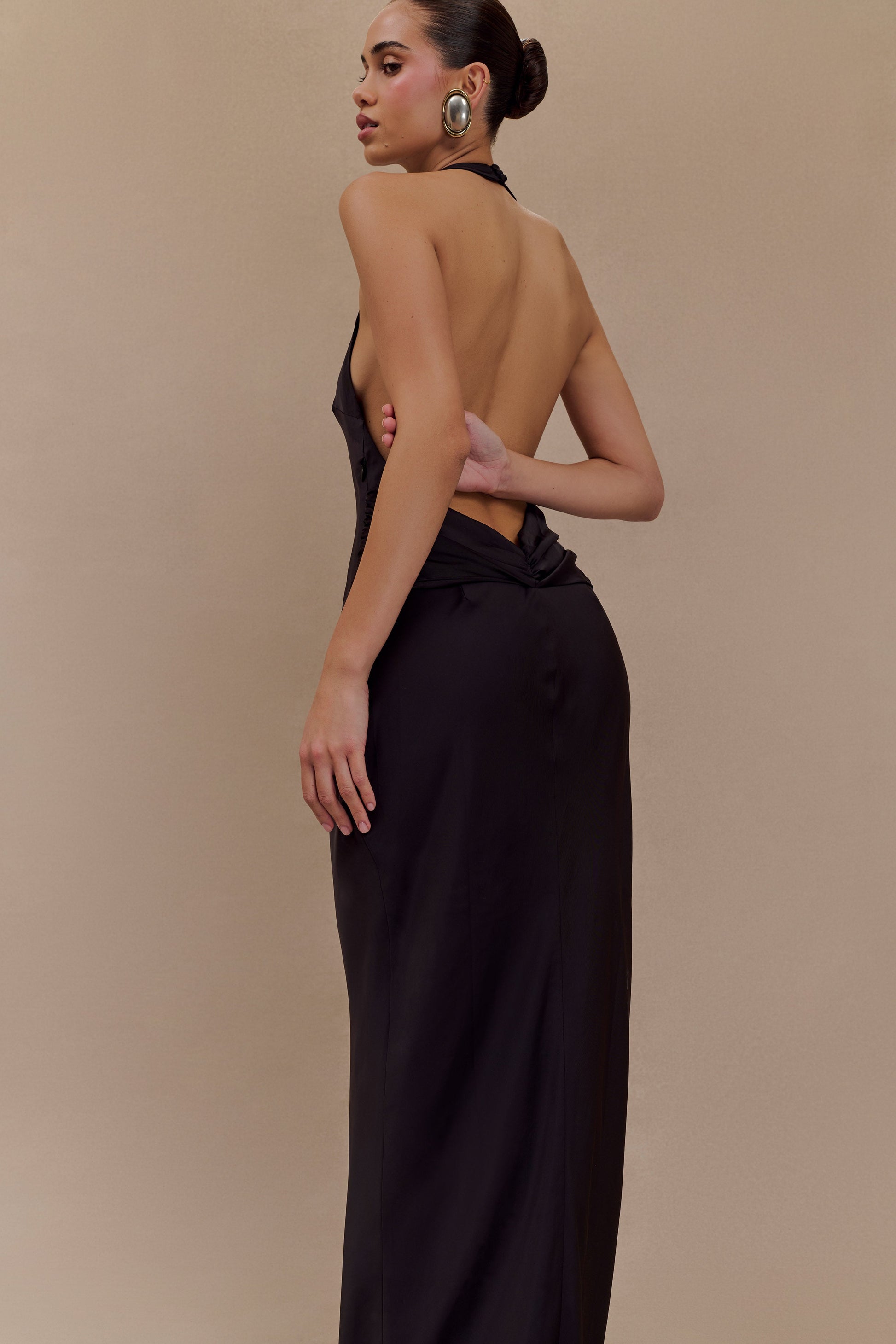 Rinna Satin Halter Maxi Dress - Black #3