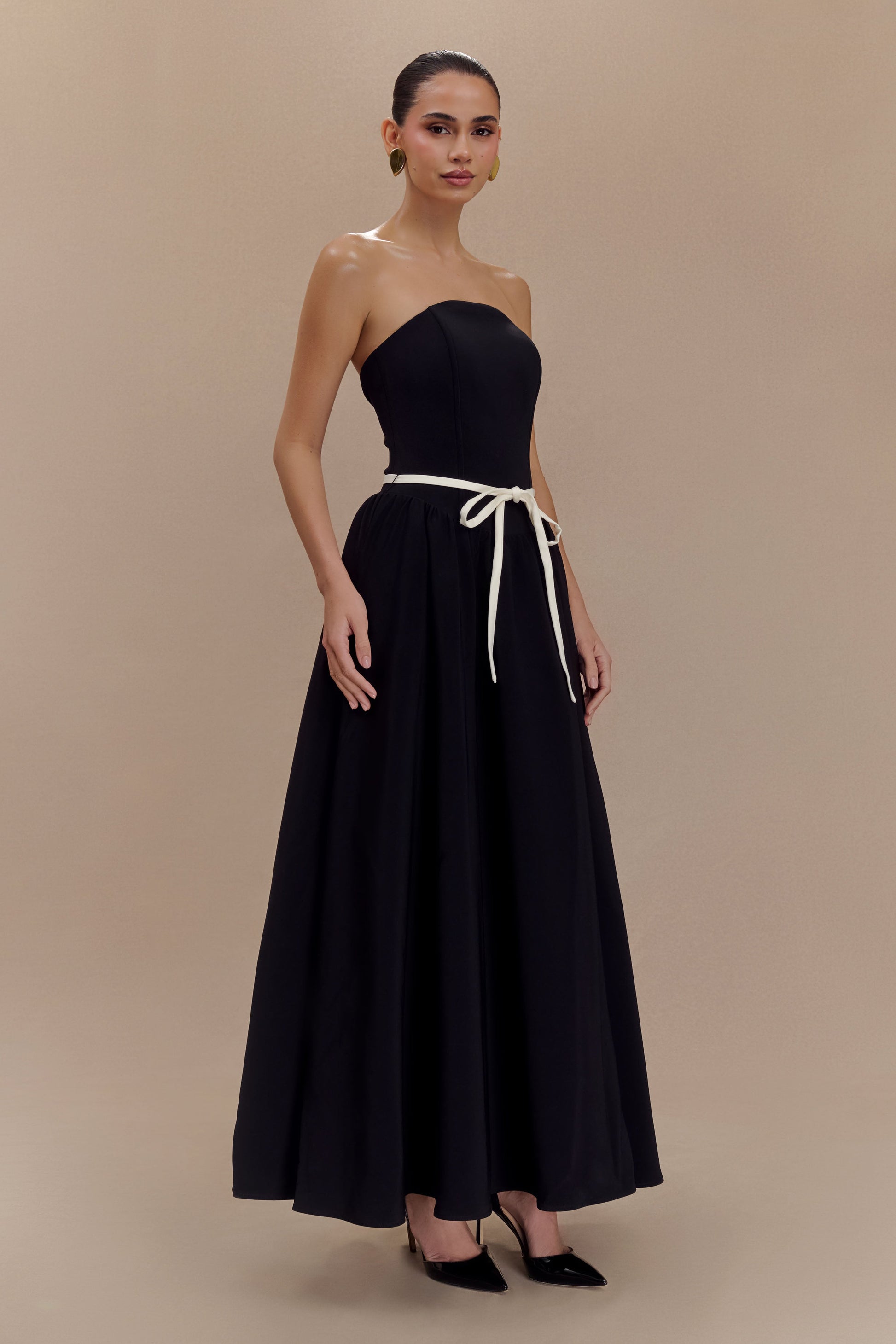 Penny Strapless Contrast Midi Dress - Black & White #3