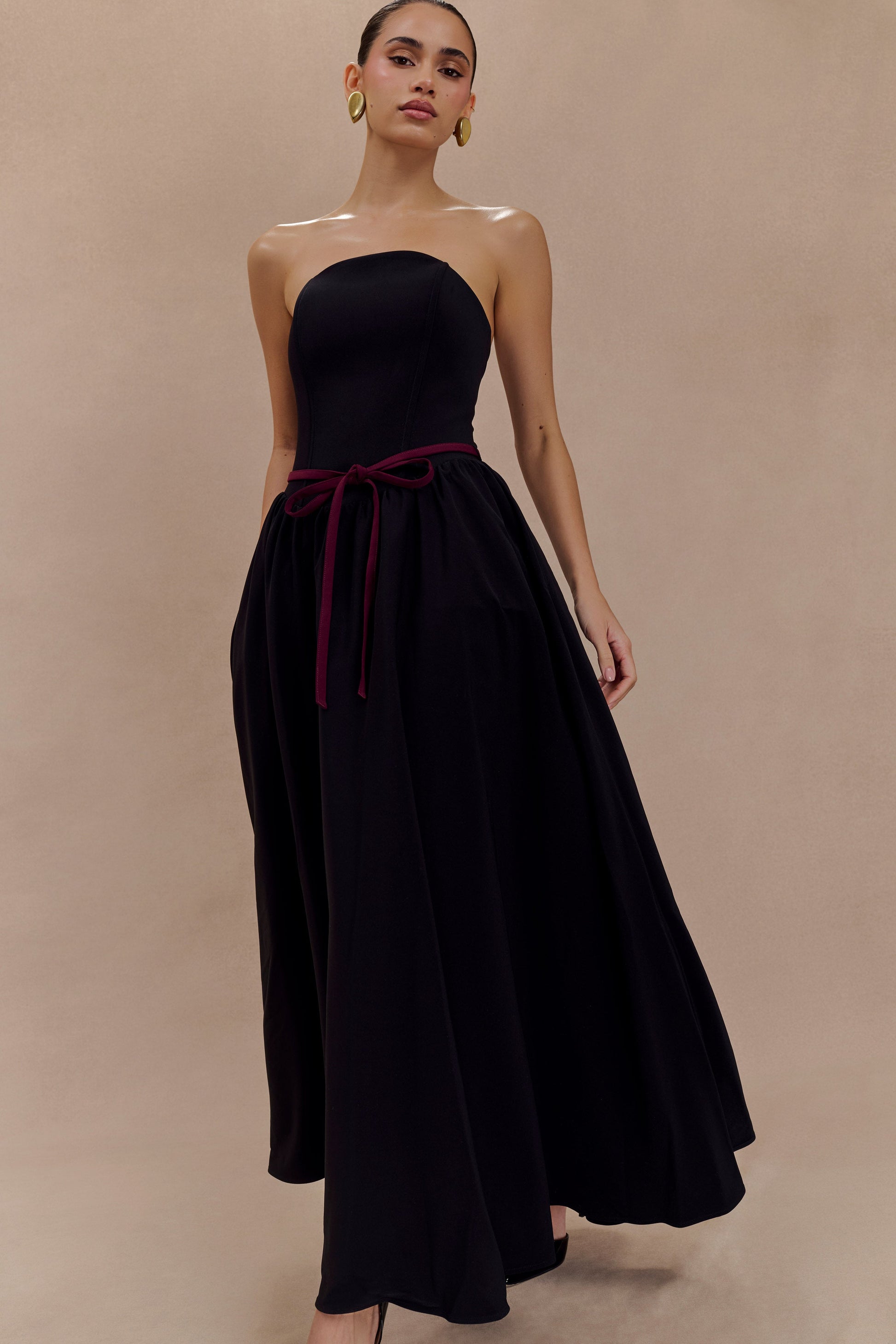 Penny Strapless Contrast Midi Dress - Black & White #6