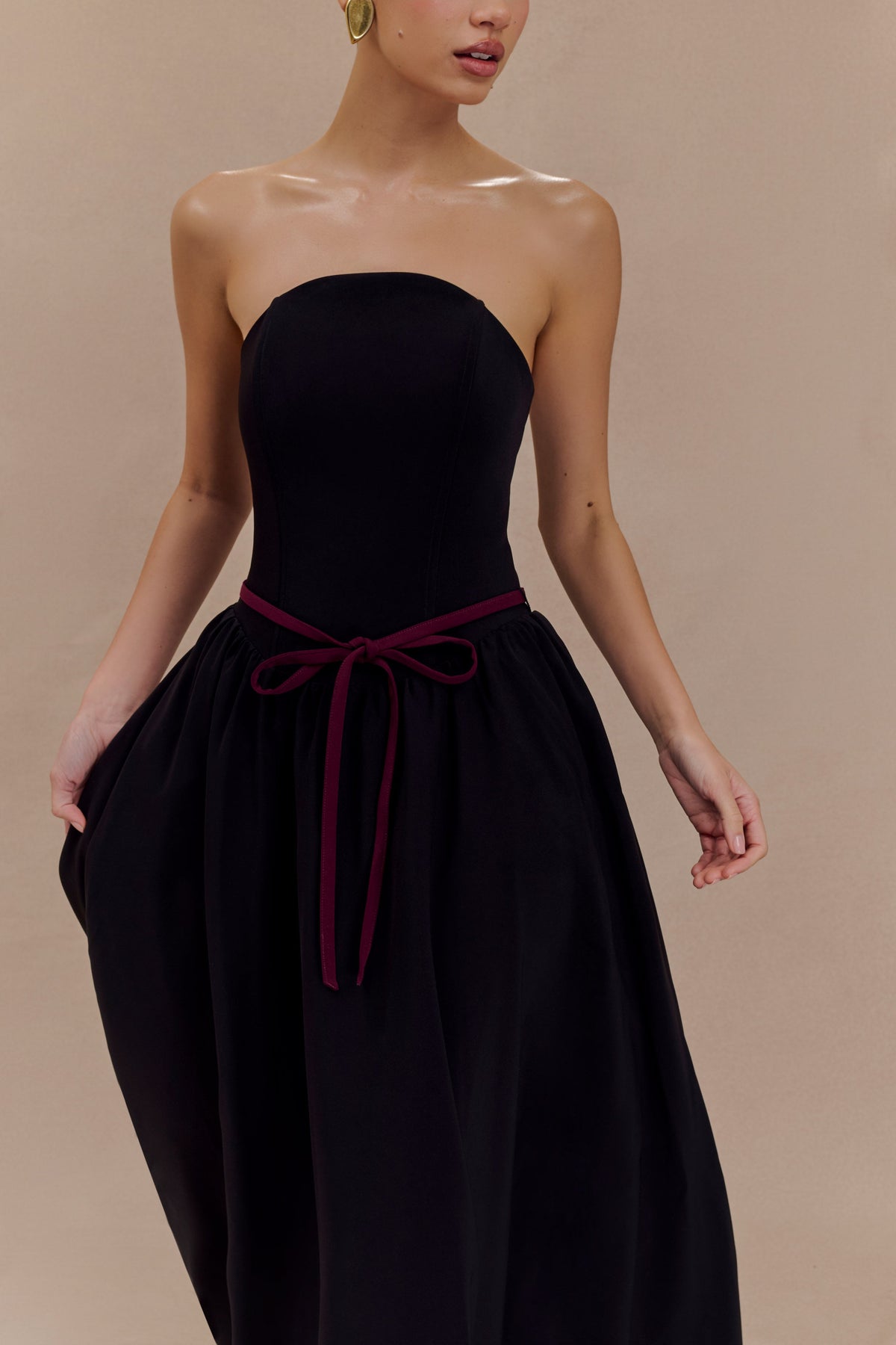 Penny Strapless Contrast Midi Dress - Black & White #7