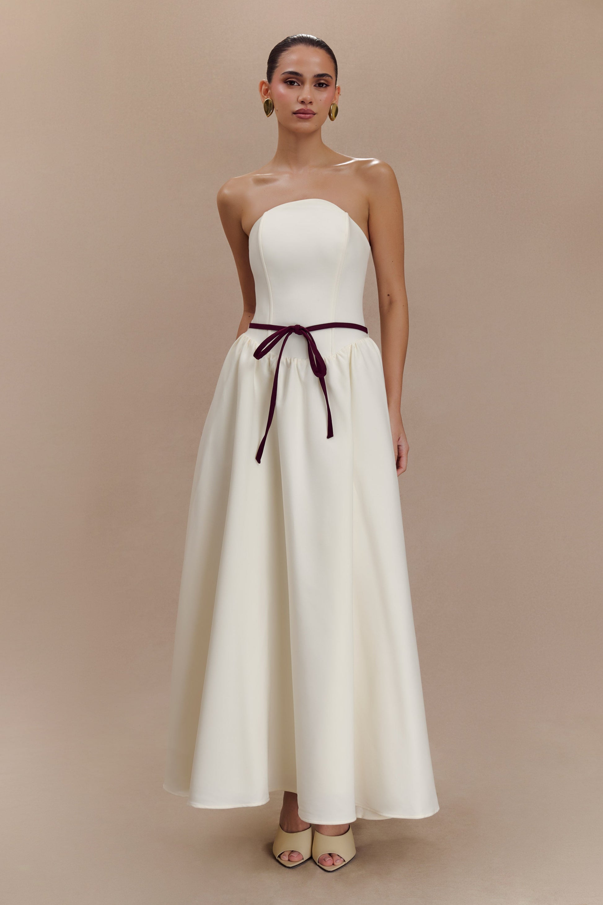 Penny Strapless Contrast Midi Dress - Ivory & Burgundy #3