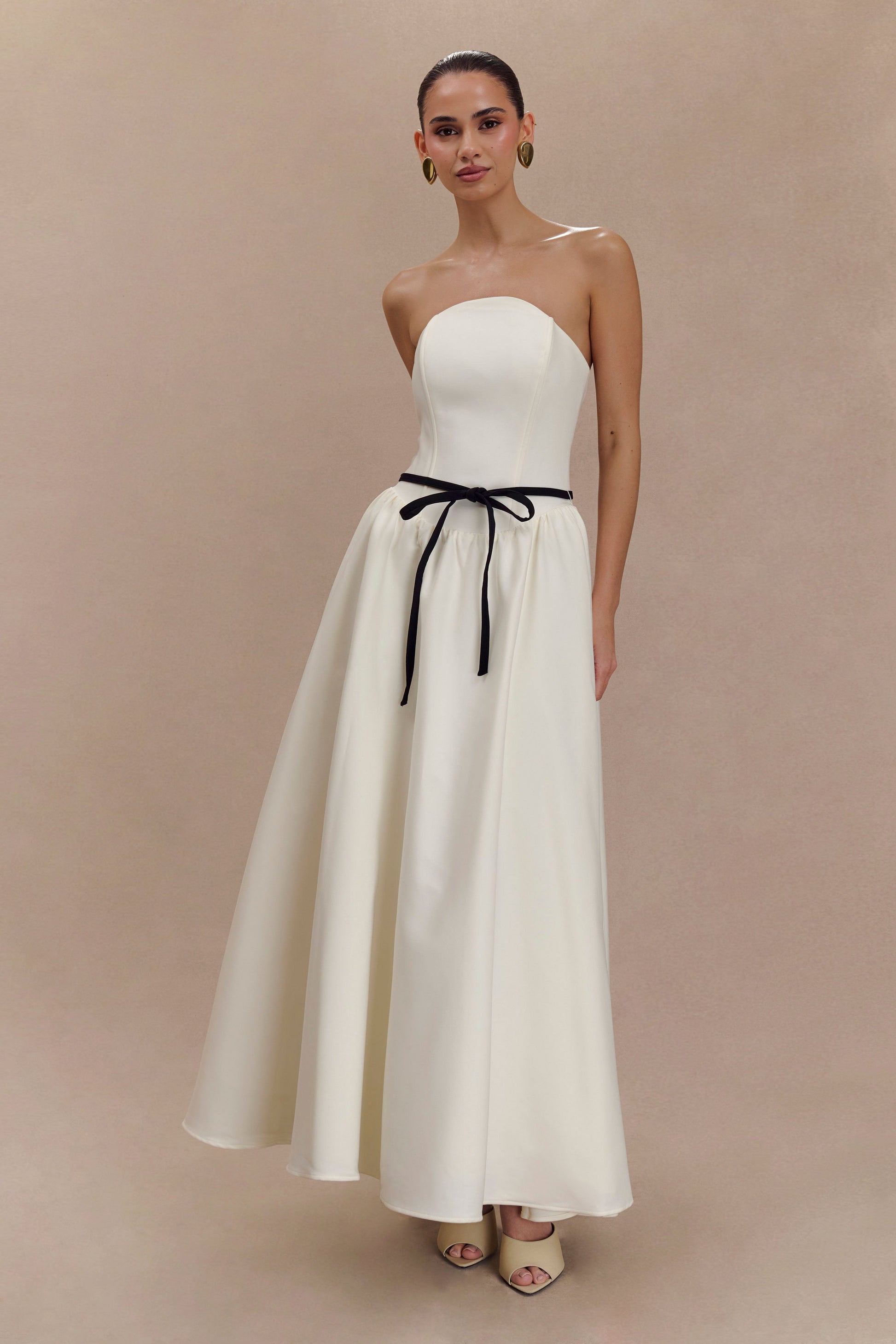 Penny Strapless Contrast Midi Dress - Ivory & Burgundy #9