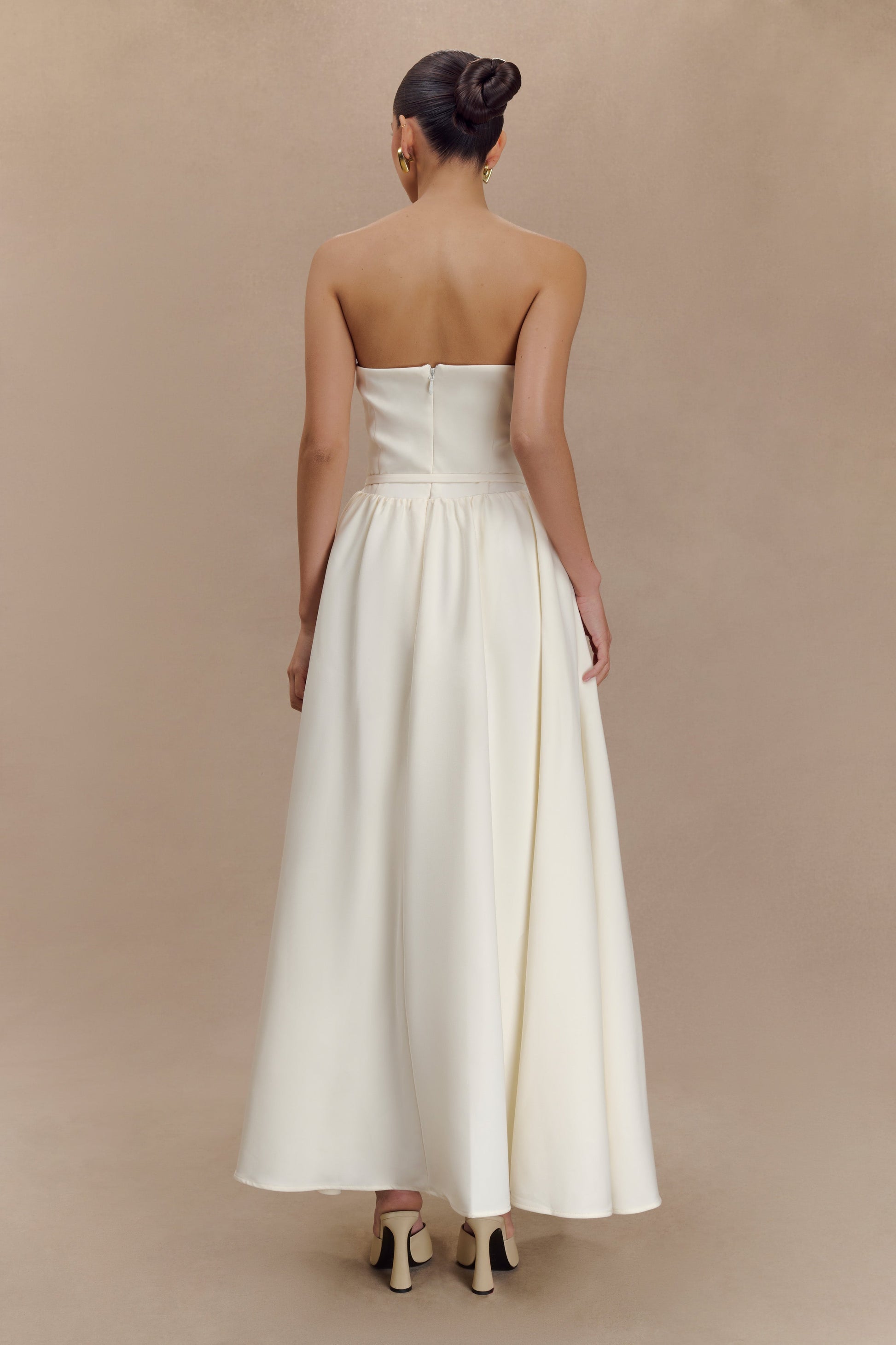 Penny Strapless Contrast Midi Dress - Ivory & Burgundy #7