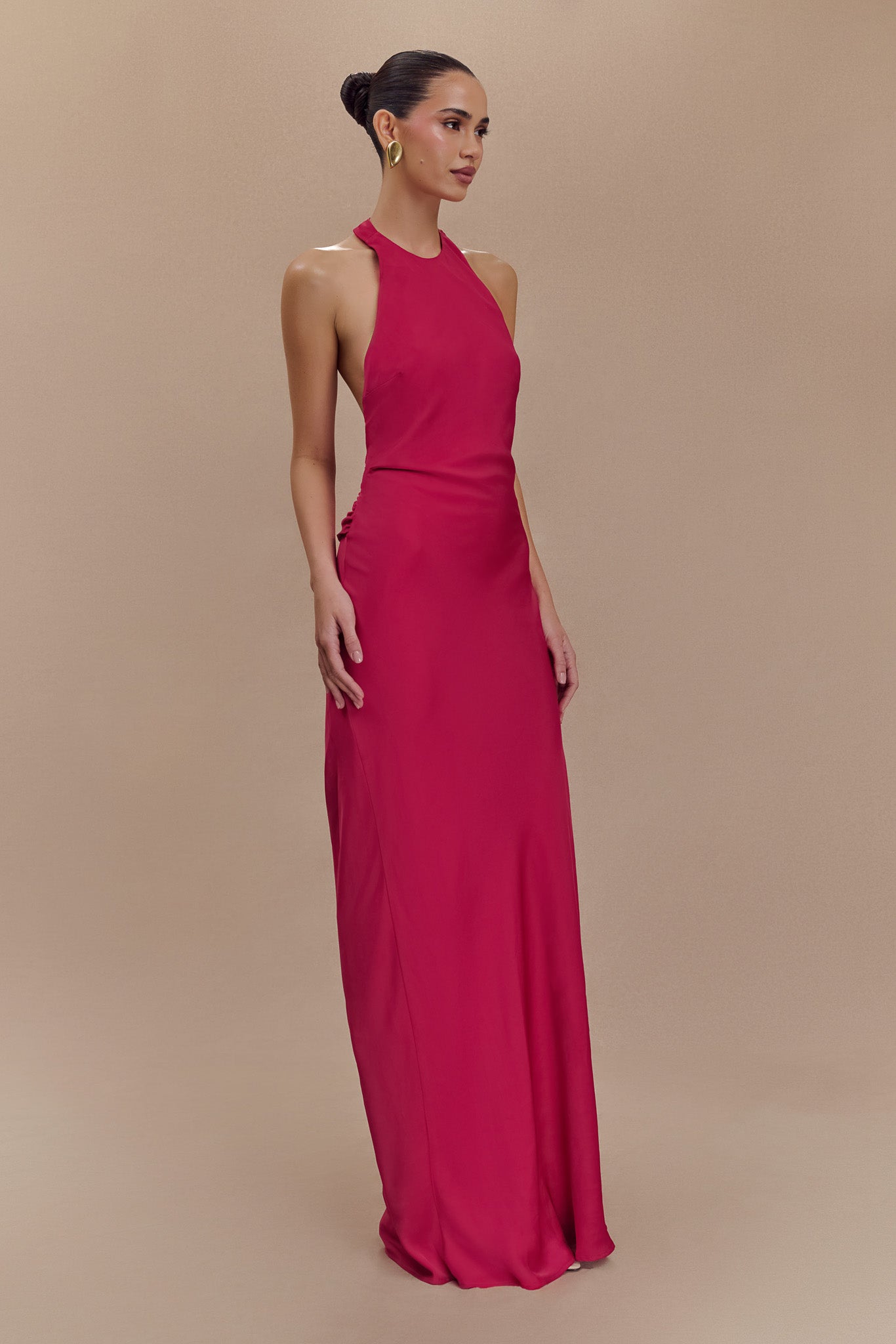 Rinna Satin Halter Maxi Dress - Pink Cherry #3