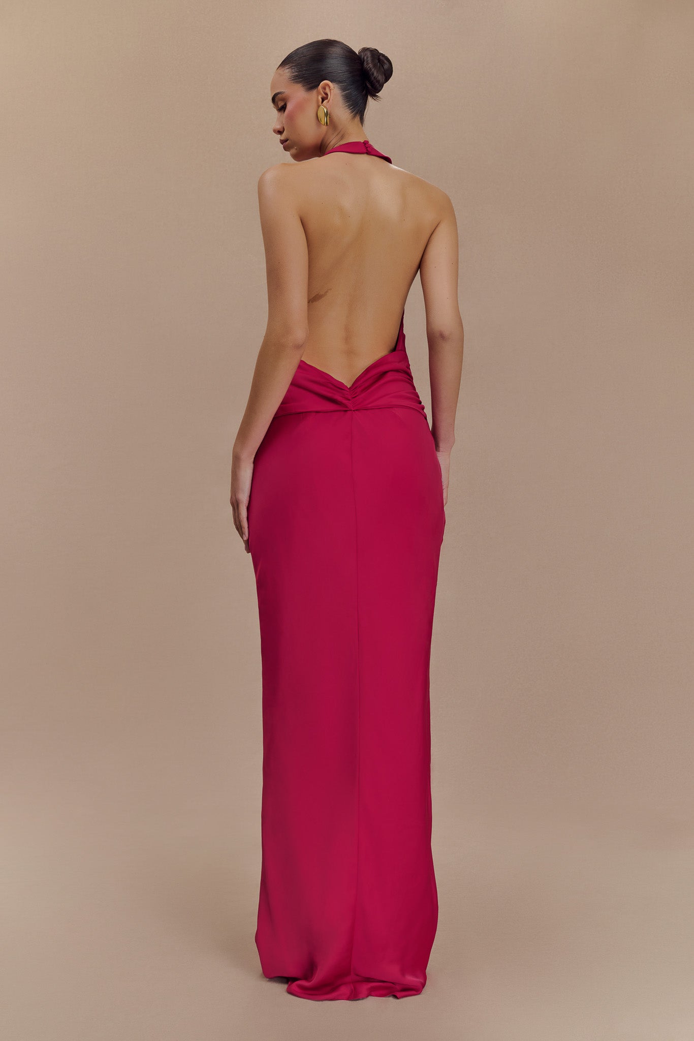 Rinna Satin Halter Maxi Dress - Pink Cherry