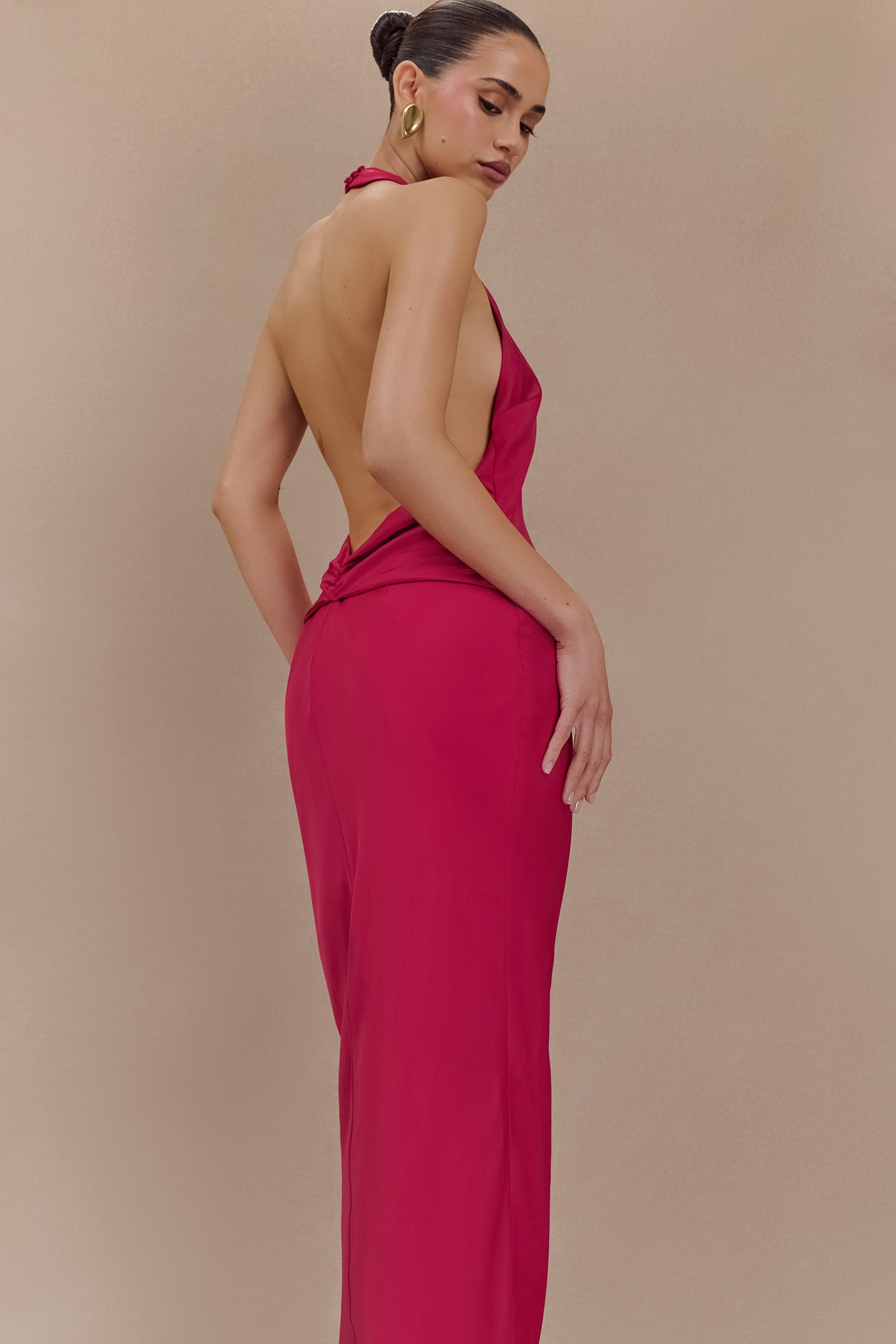 Rinna Satin Halter Maxi Dress - Pink Cherry #5