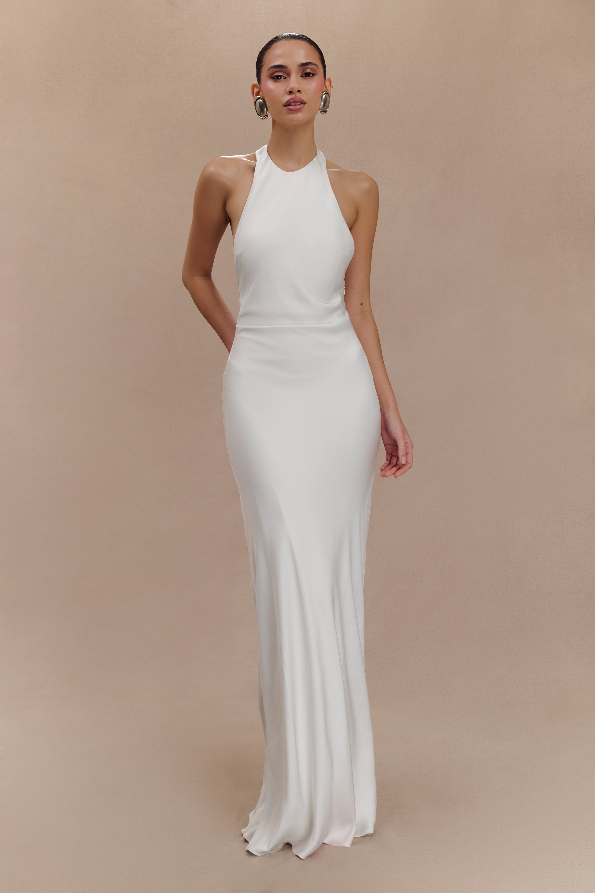 Rinna Satin Halter Maxi Dress - Ivory #5