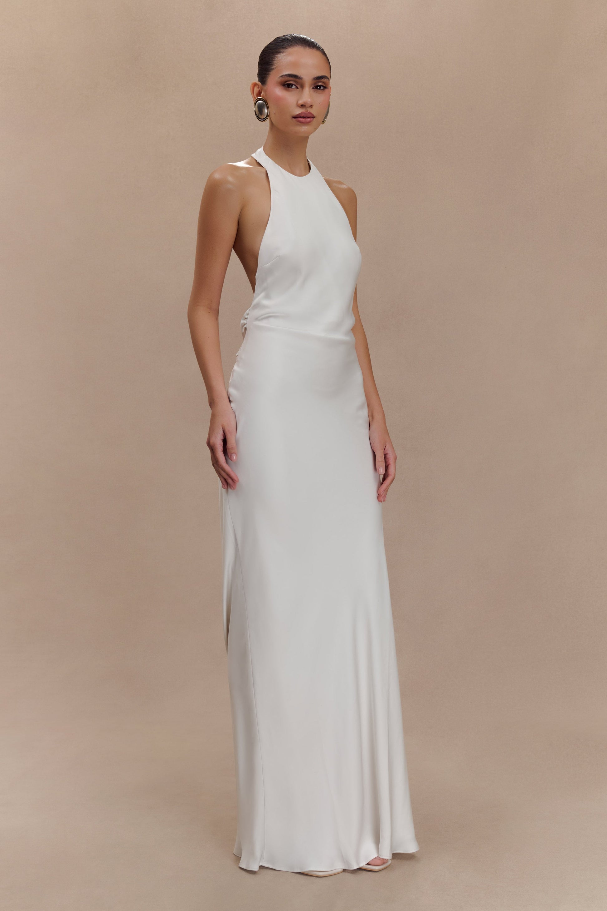 Rinna Satin Halter Maxi Dress - Ivory #4