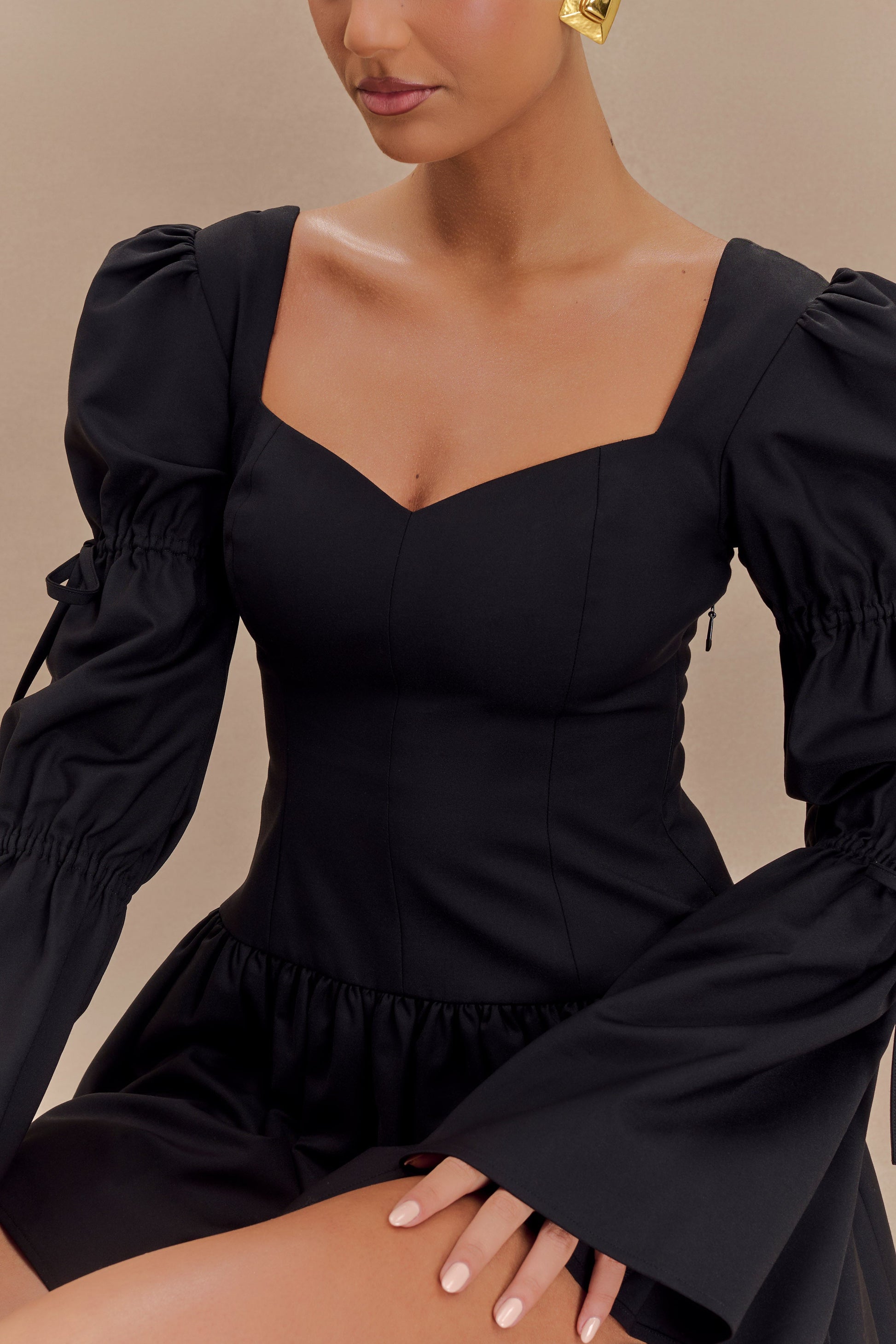 Raine Long Sleeve Cotton Mini Dress - Black #3