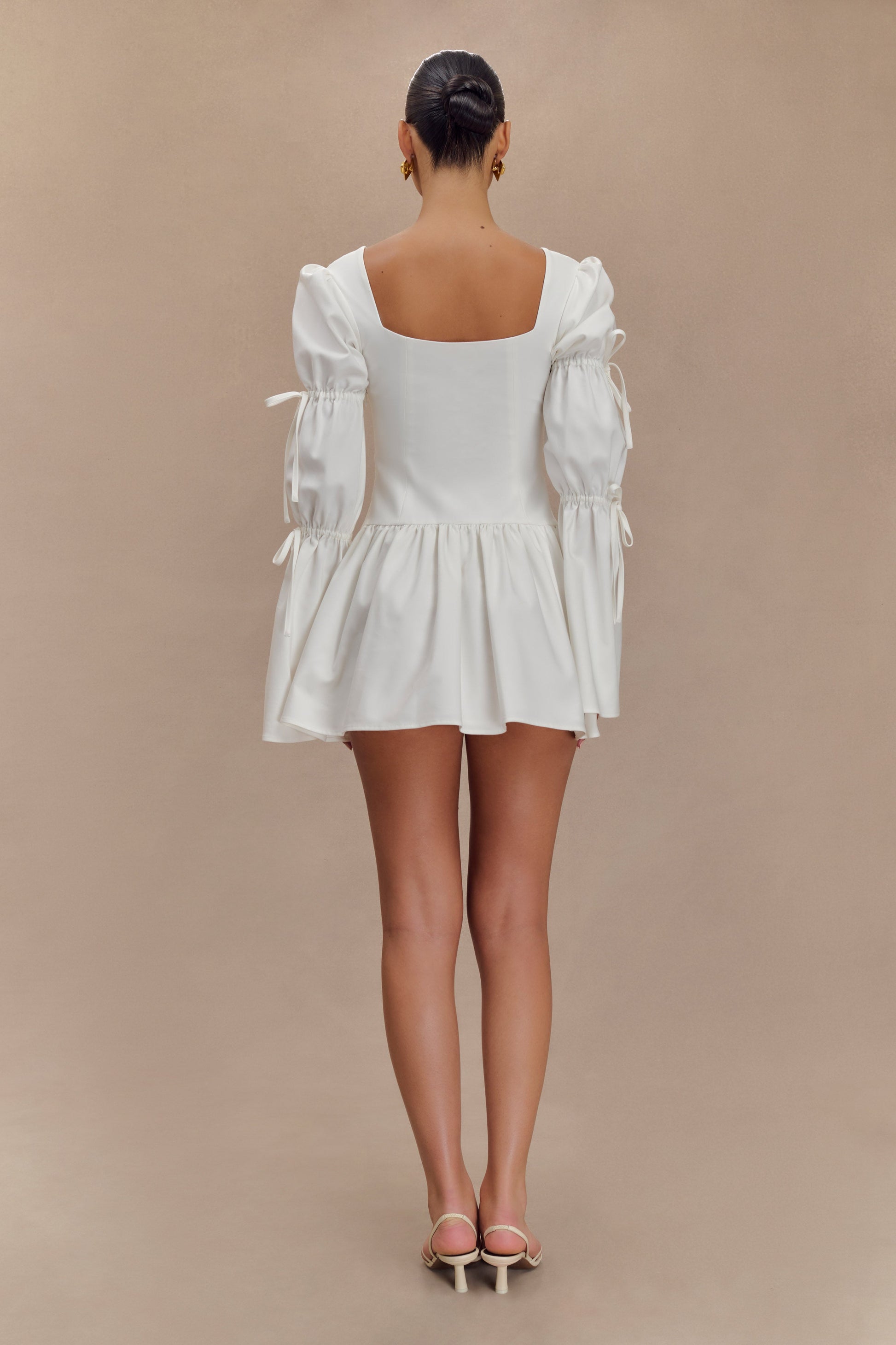 Raine Long Sleeve Cotton Mini Dress - White #2