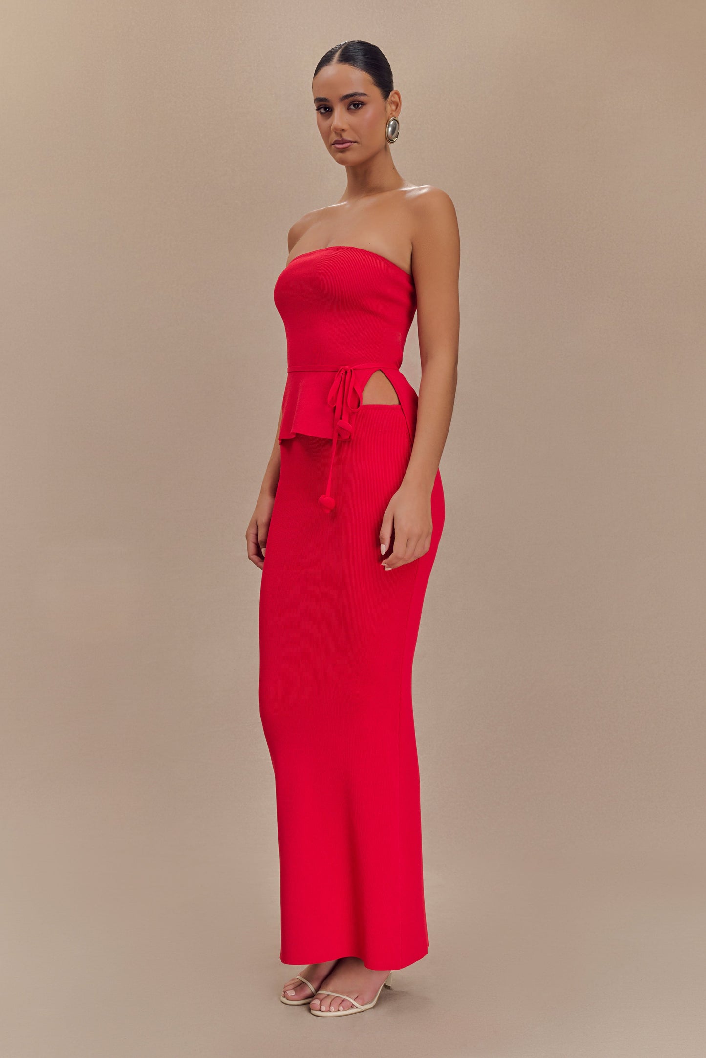 Keaton Fishtail Knit Maxi Skirt - Red