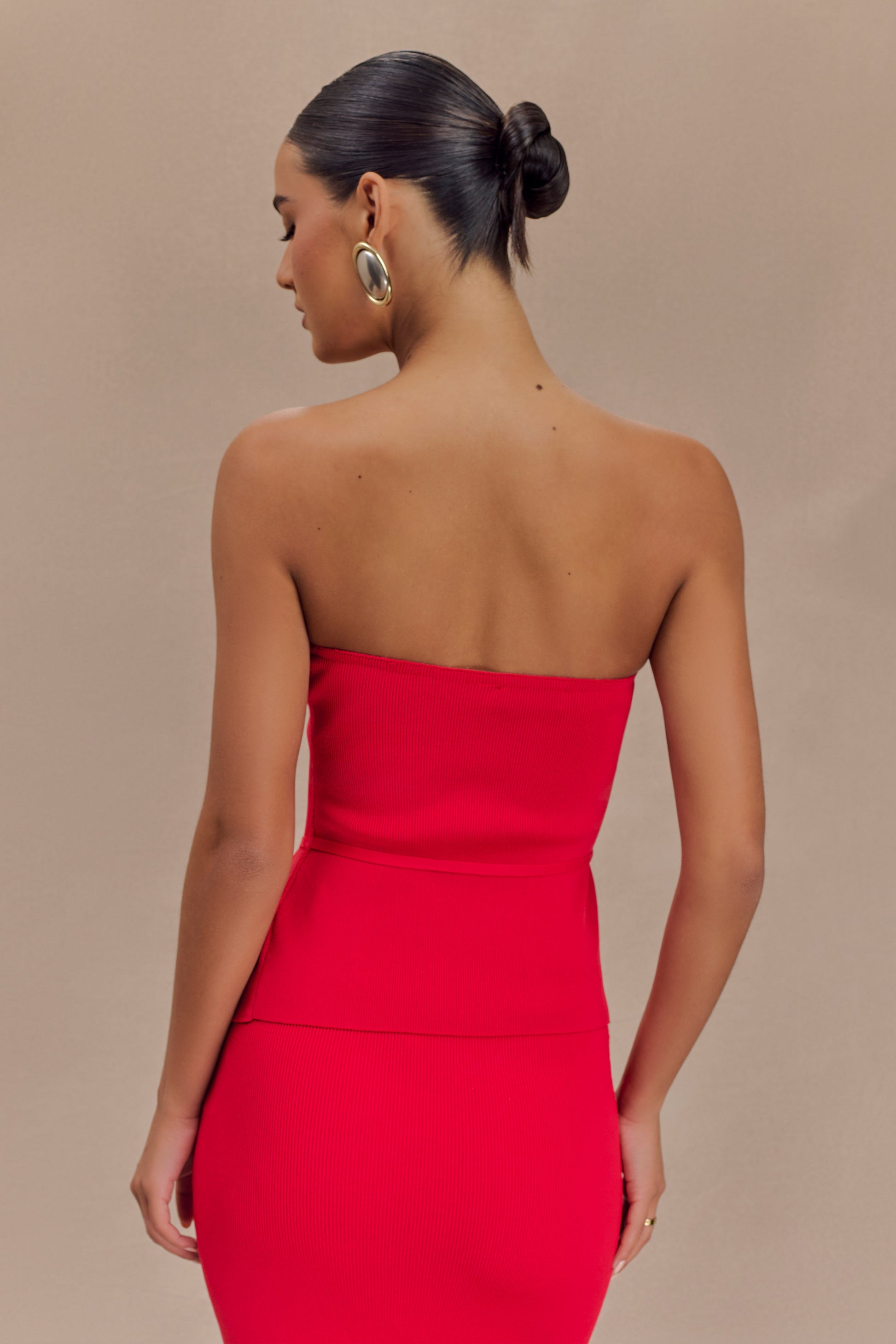 Keaton Strapless Rose Tie Knit Top - Red #3