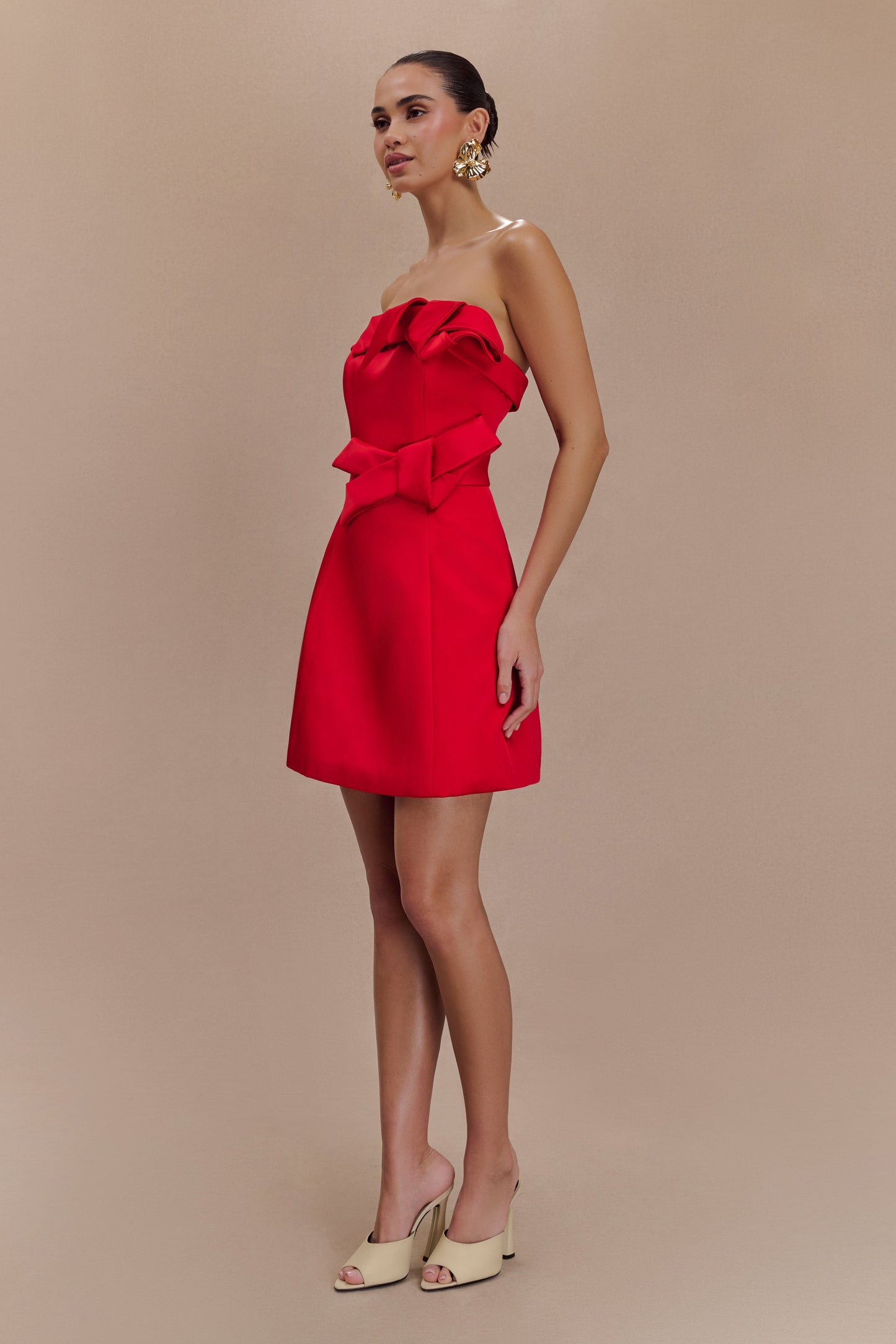 Tatiana Satin Strapless Bow Mini Dress - Red