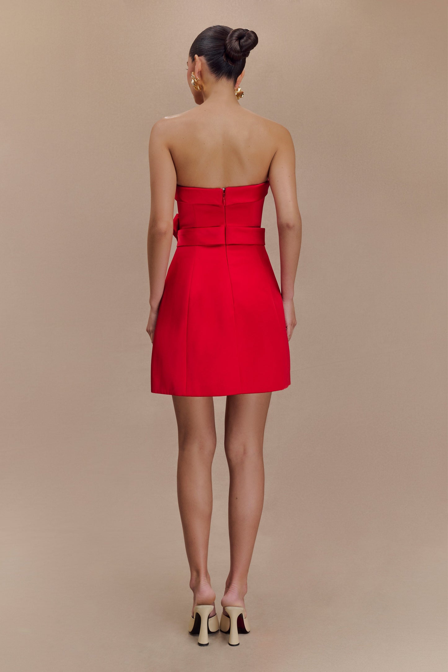 Tatiana Satin Strapless Bow Mini Dress - Red