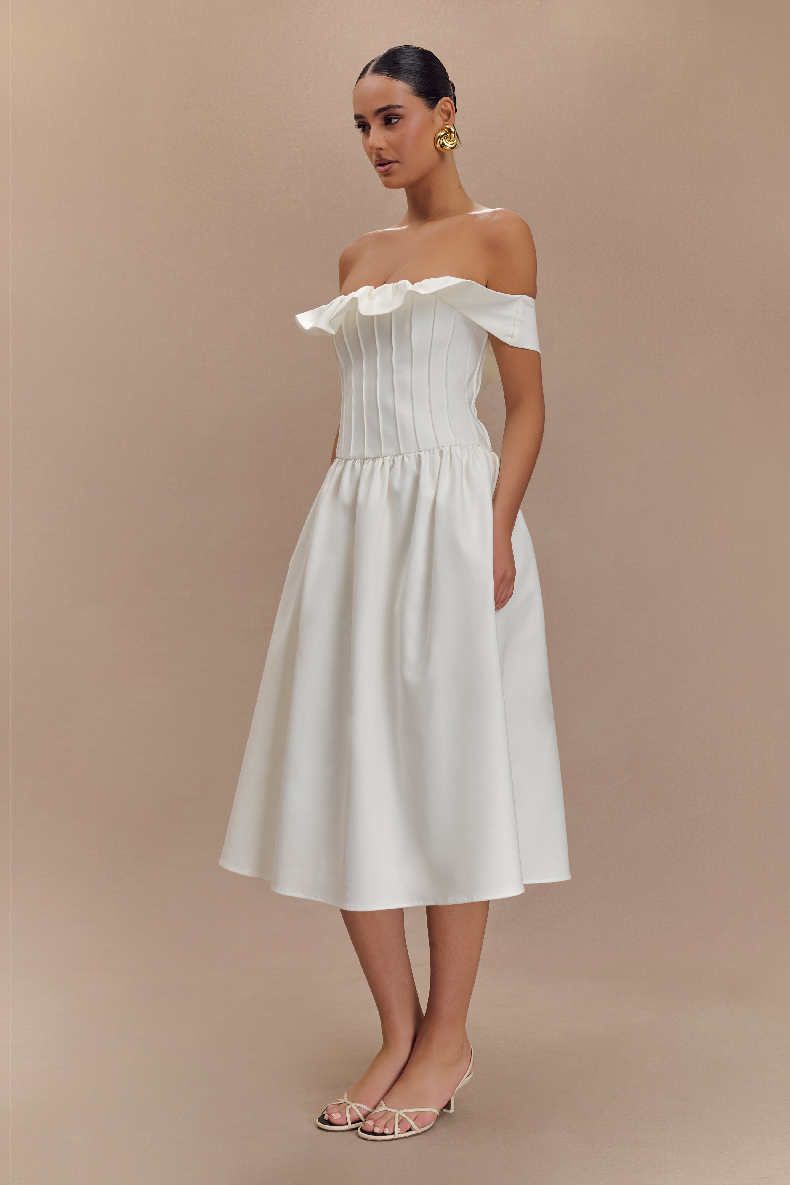 Orla Strapless Cotton Midi Dress - White | MESHKI UK