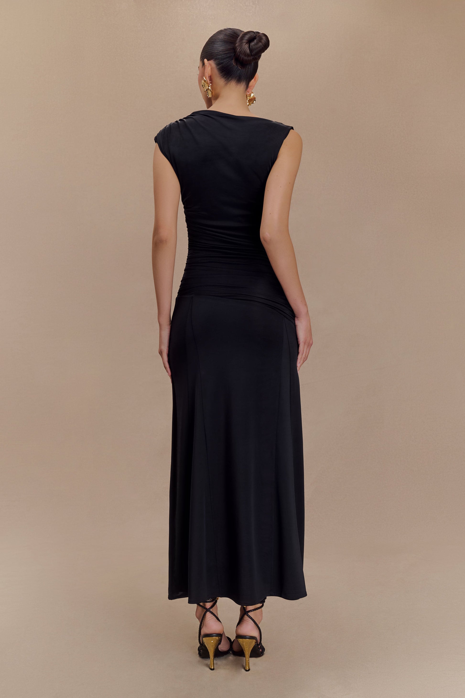 Navanna Asymmetric Slinky Midi Dress - Black #3