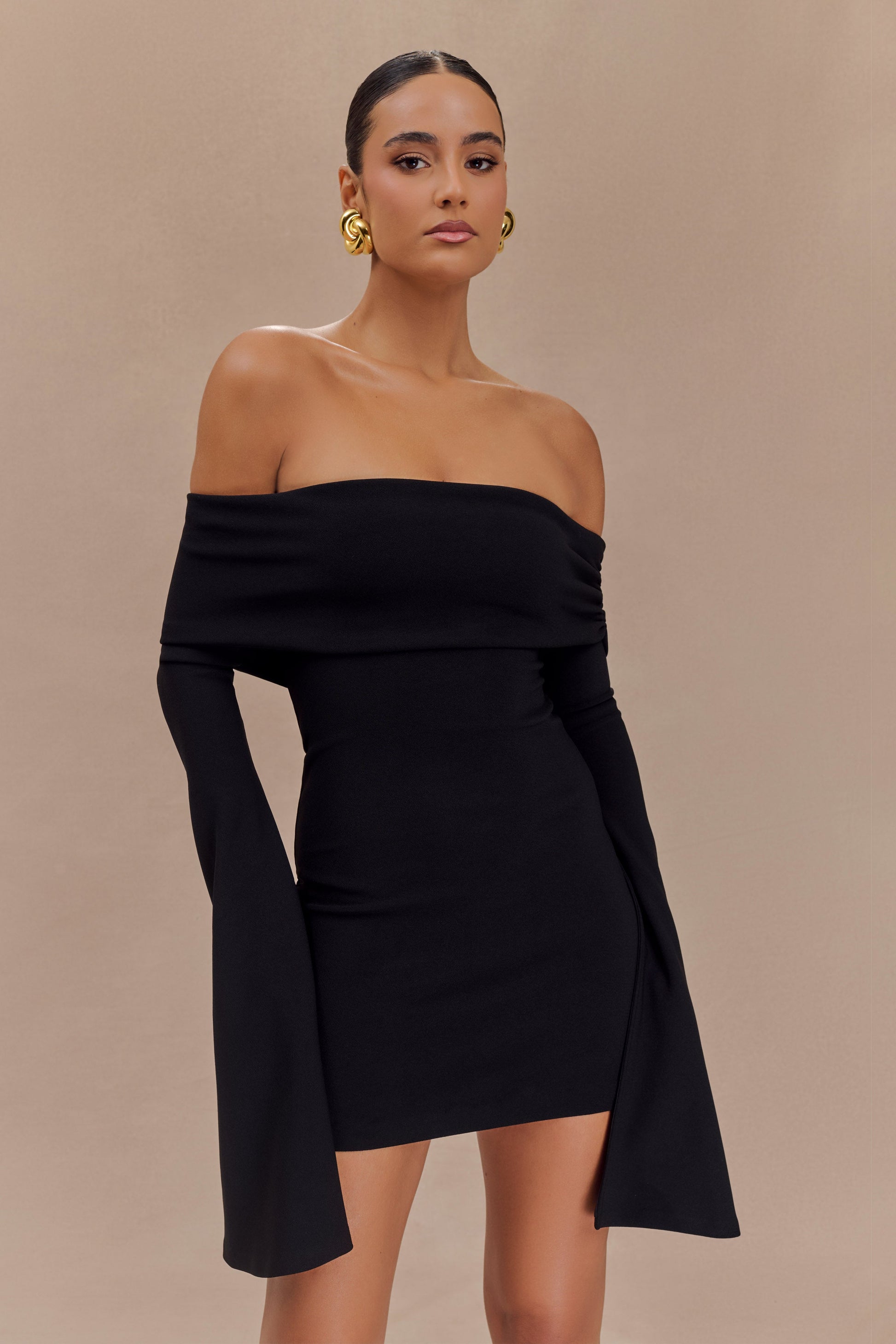 Dominique Off Shoulder Long Sleeve Mini Dress - Black #5
