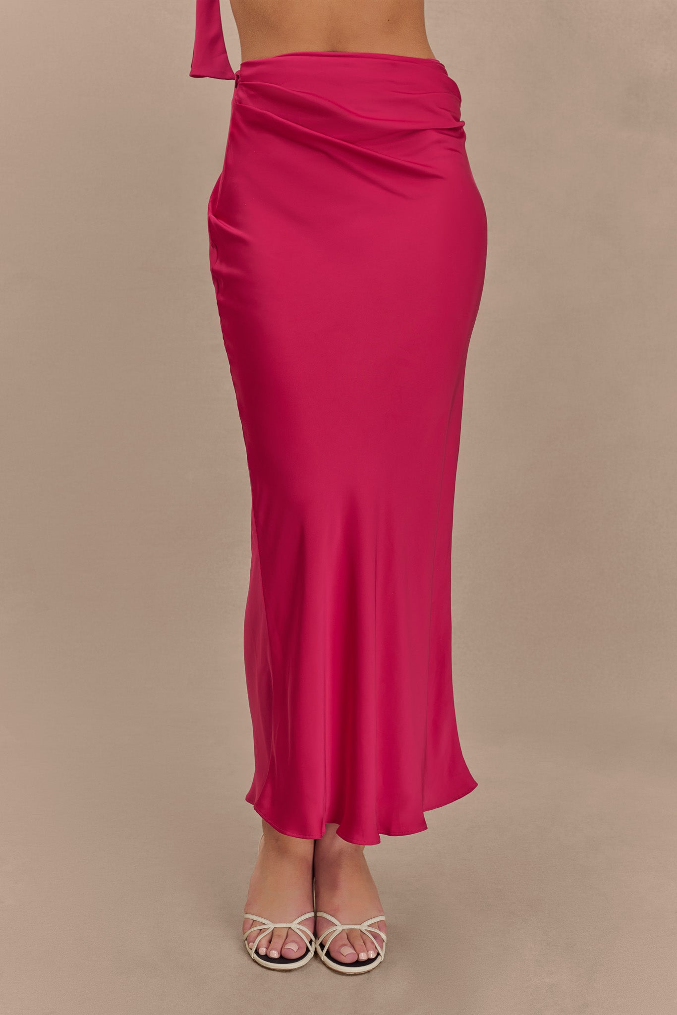 Nicola Satin Asymmetric Maxi Skirt - Pink Cherry