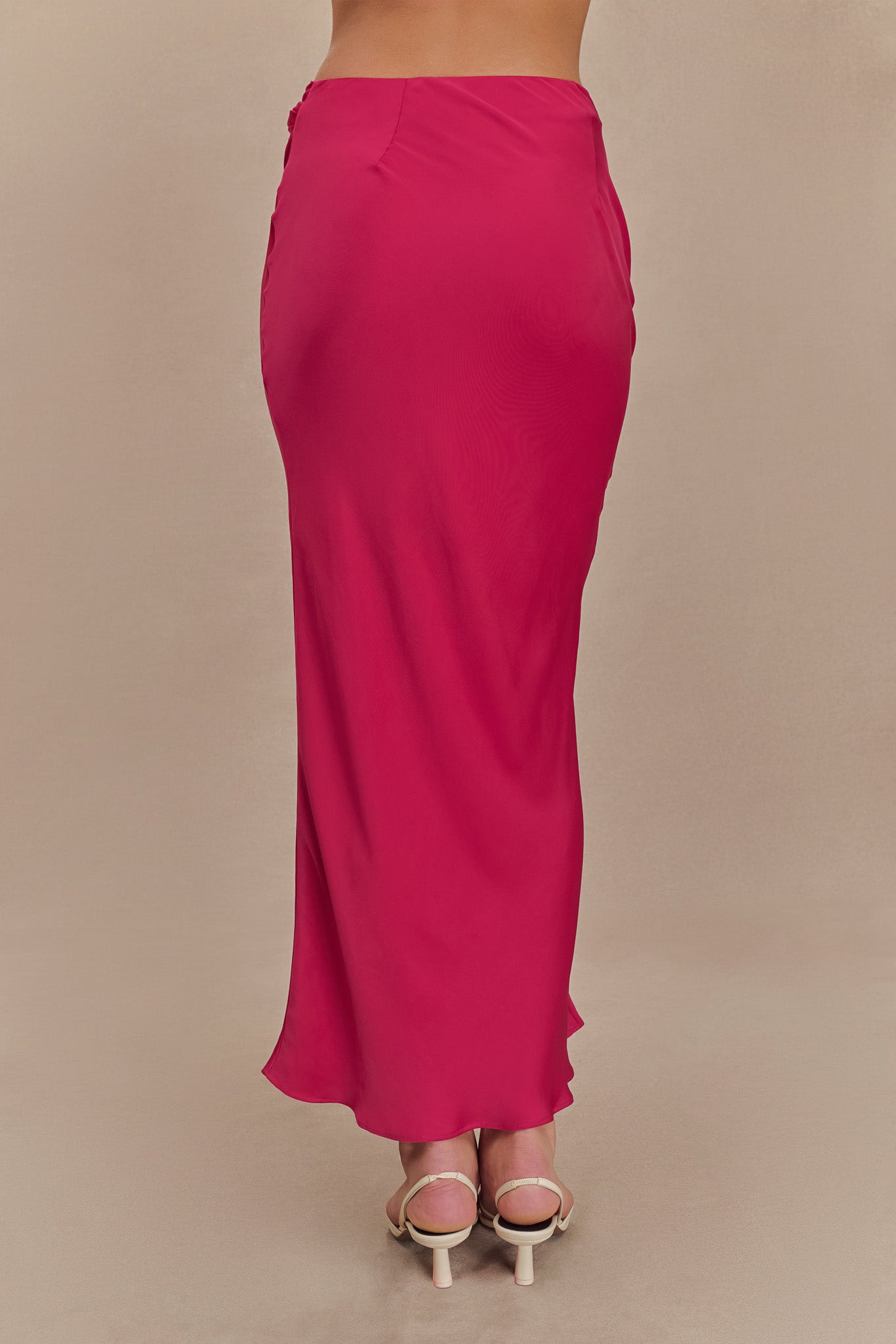 Nicola Satin Asymmetric Maxi Skirt - Pink Cherry #8