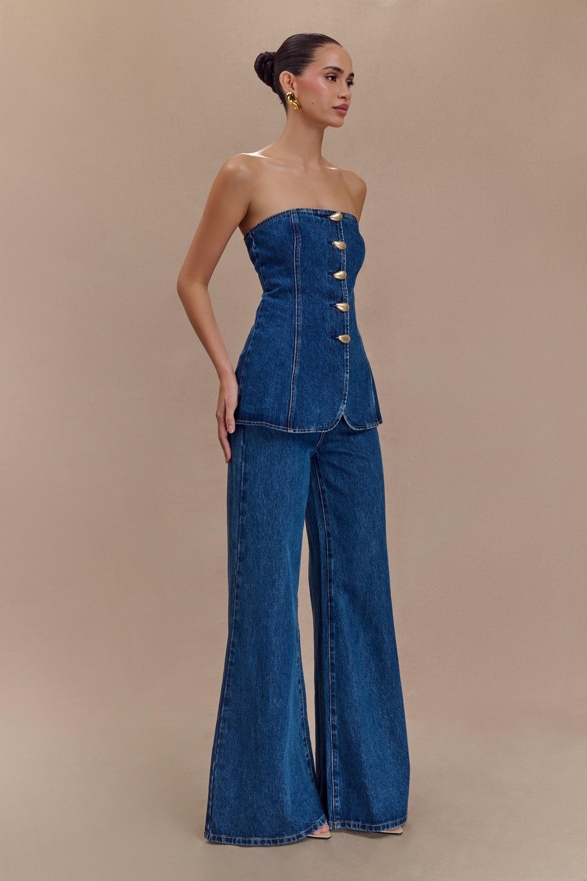 Lennox Strapless Long Line Button Top - Dark Blue #5