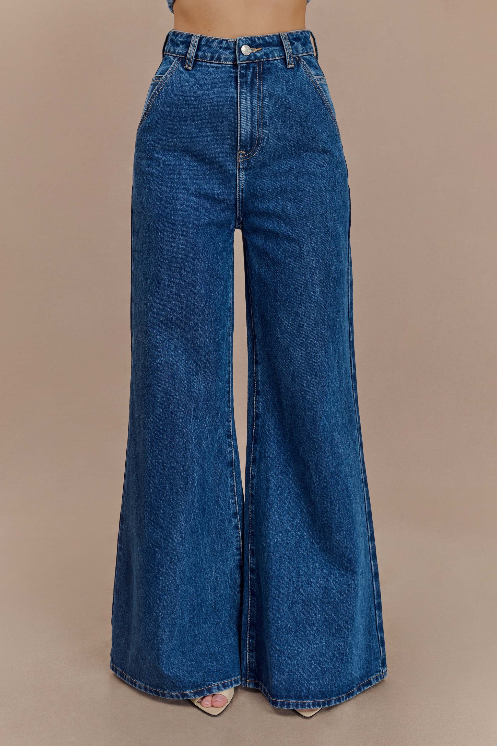 Jen Wide Leg Flare Denim Jeans - Dark Blue #2