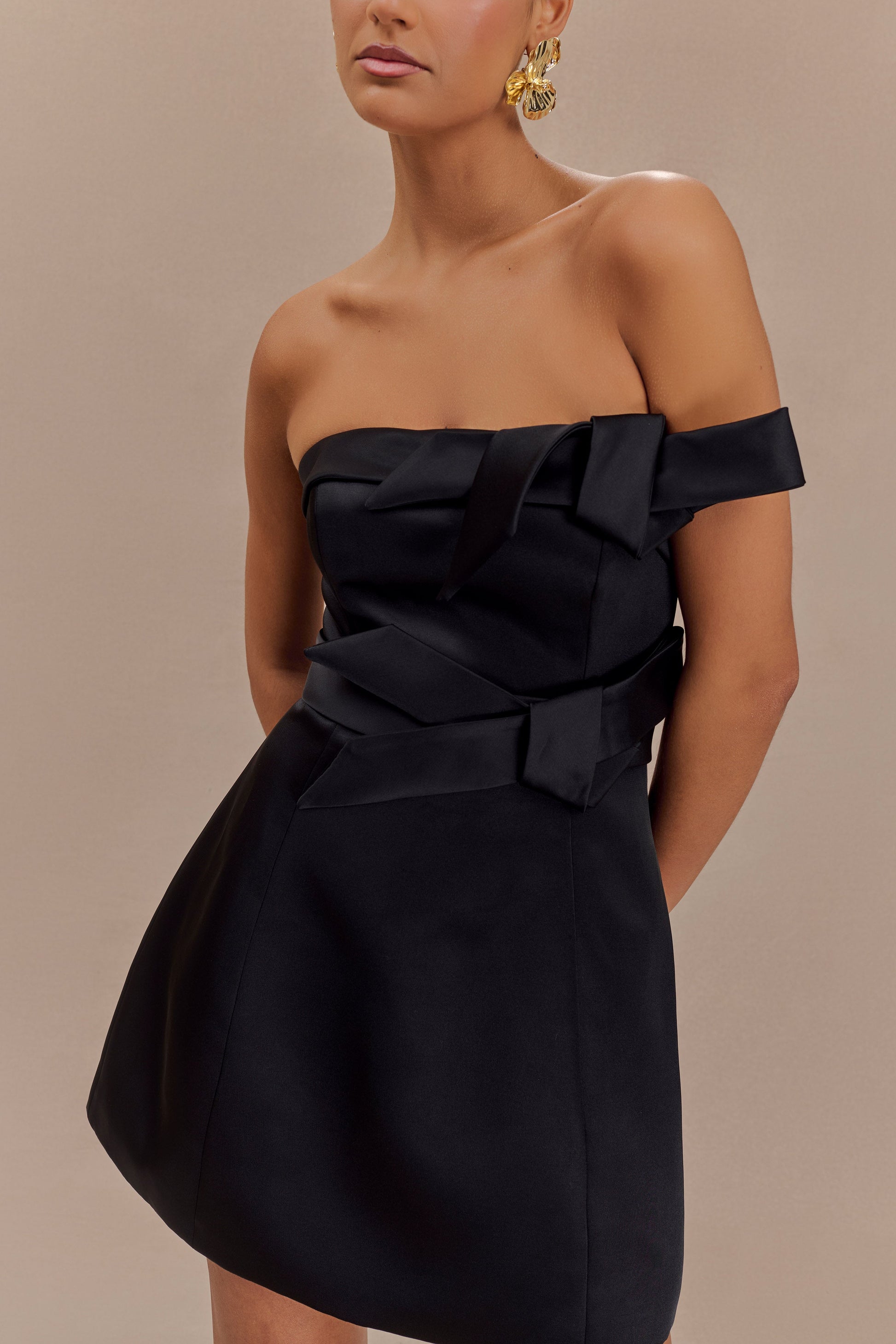 Tatiana Satin Strapless Bow Mini Dress - Black #3