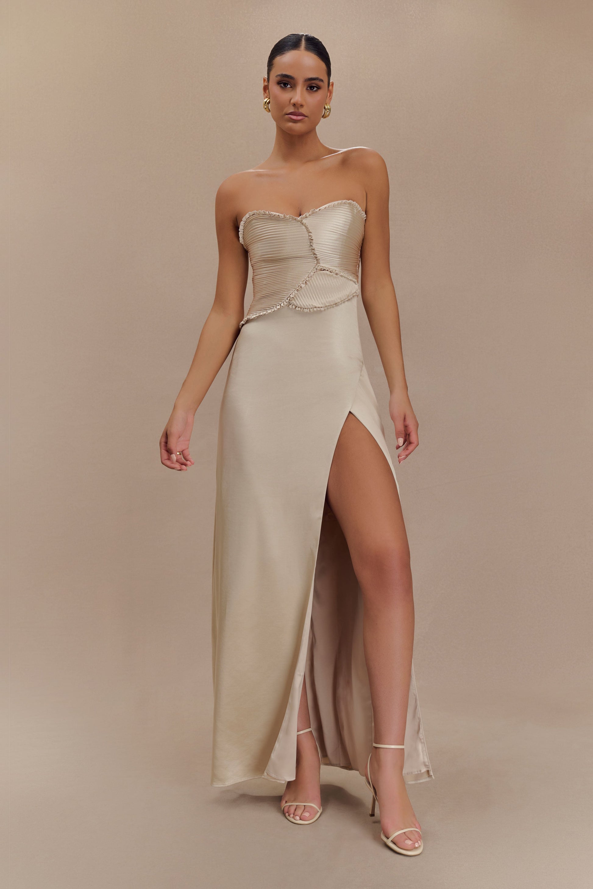 Larissa Satin Maxi Dress With Ruched Petals - Blush Gold #5