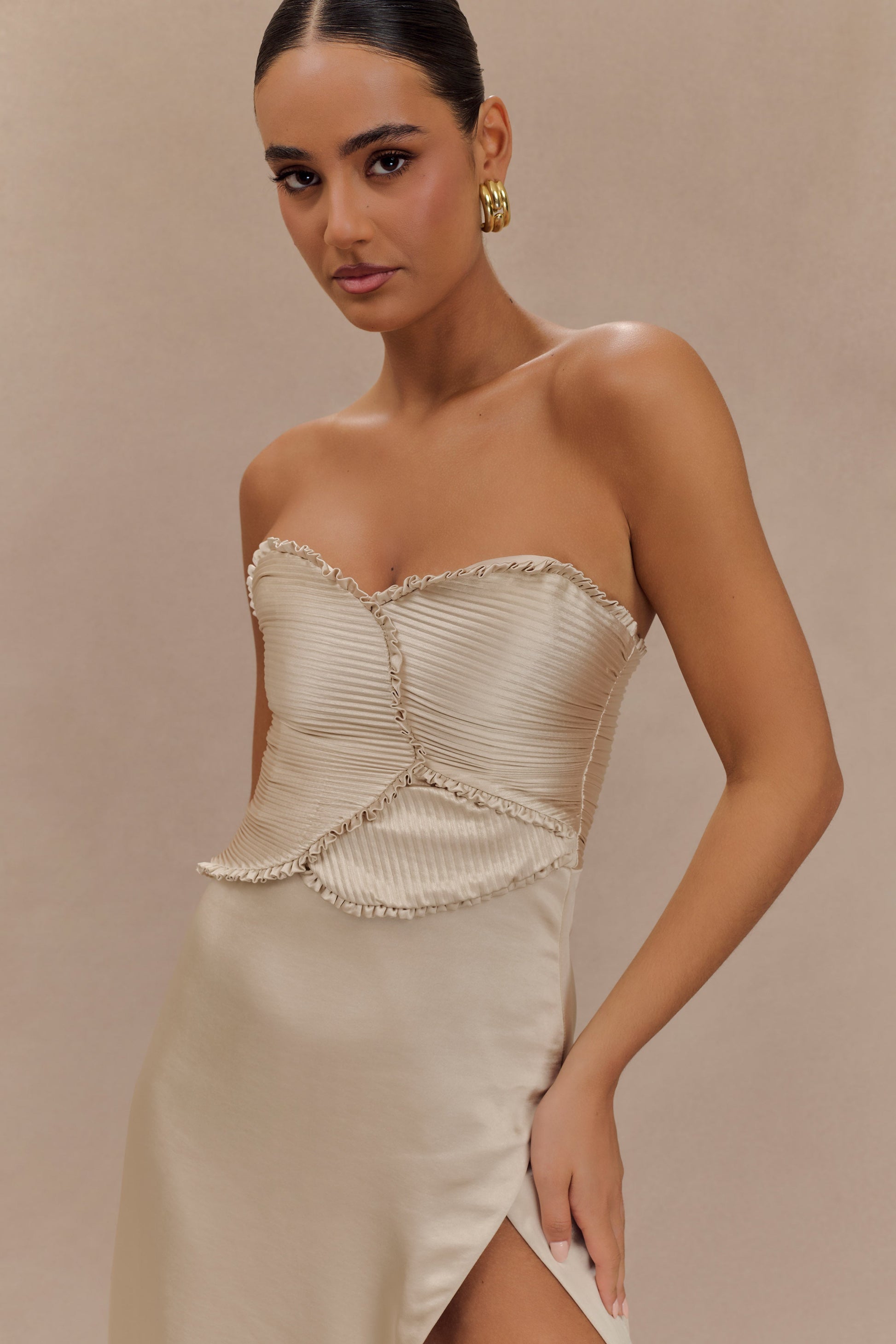 Larissa Satin Maxi Dress With Ruched Petals - Blush Gold #4