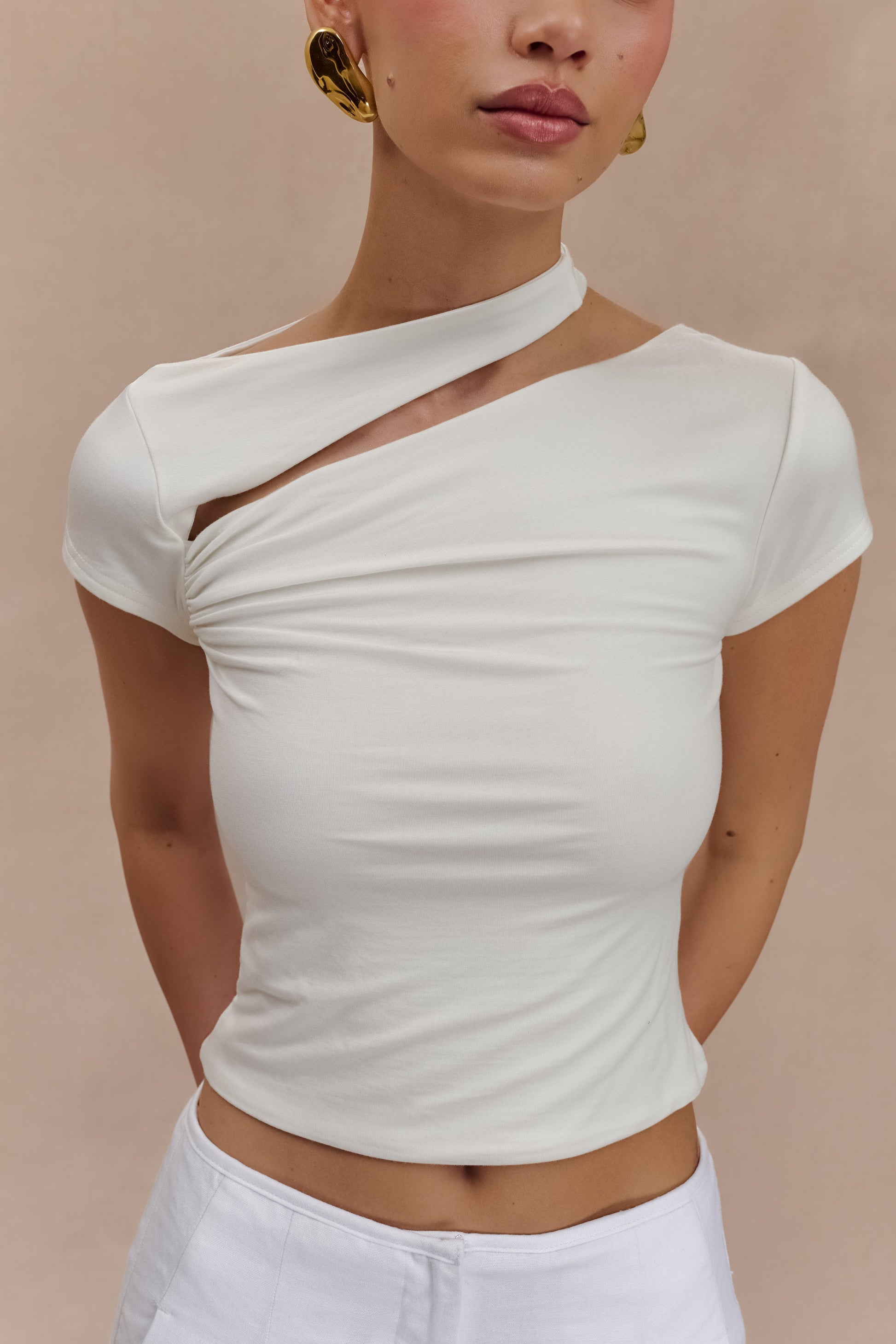 Aurelie Cut Out Short Sleeve Top - Ivory #7