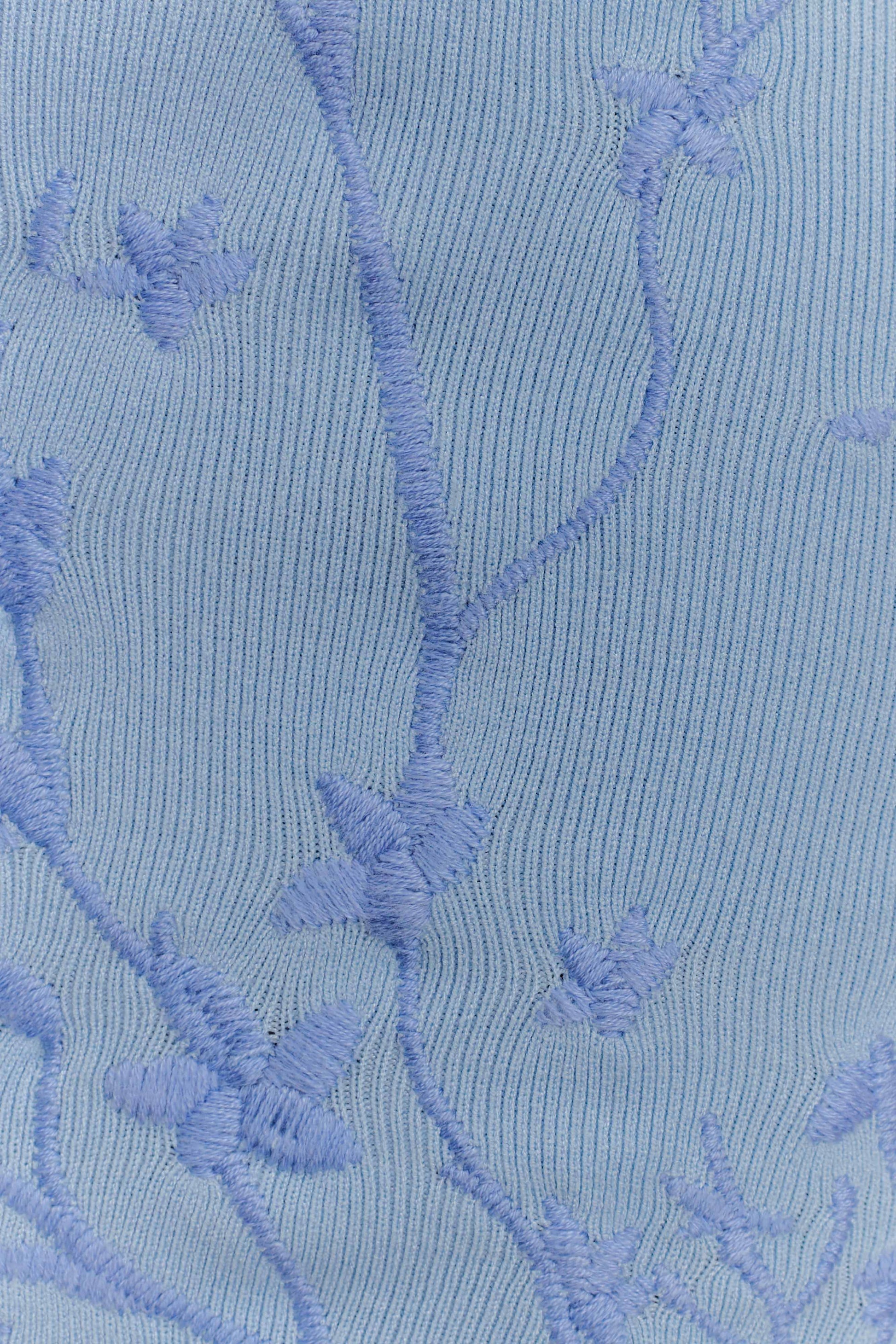 Mallory Off Shoulder Embroidered Knit Mini Dress - Ice Blue #8