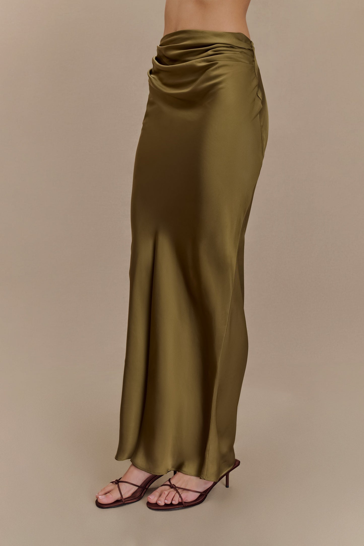 Nicola Satin Asymmetric Maxi Skirt - Basil