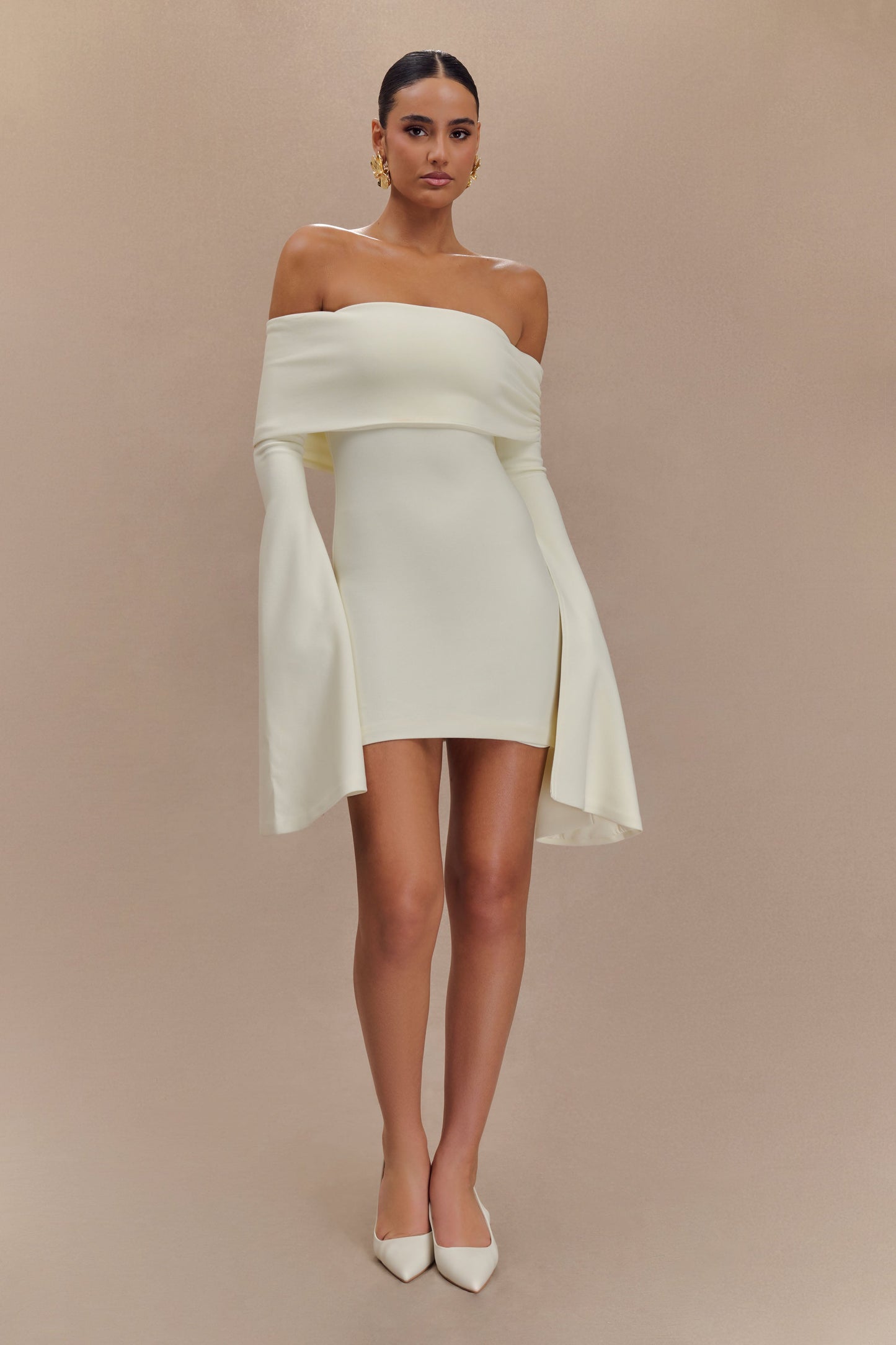 Dominique Off Shoulder Long Sleeve Mini Dress - Ivory