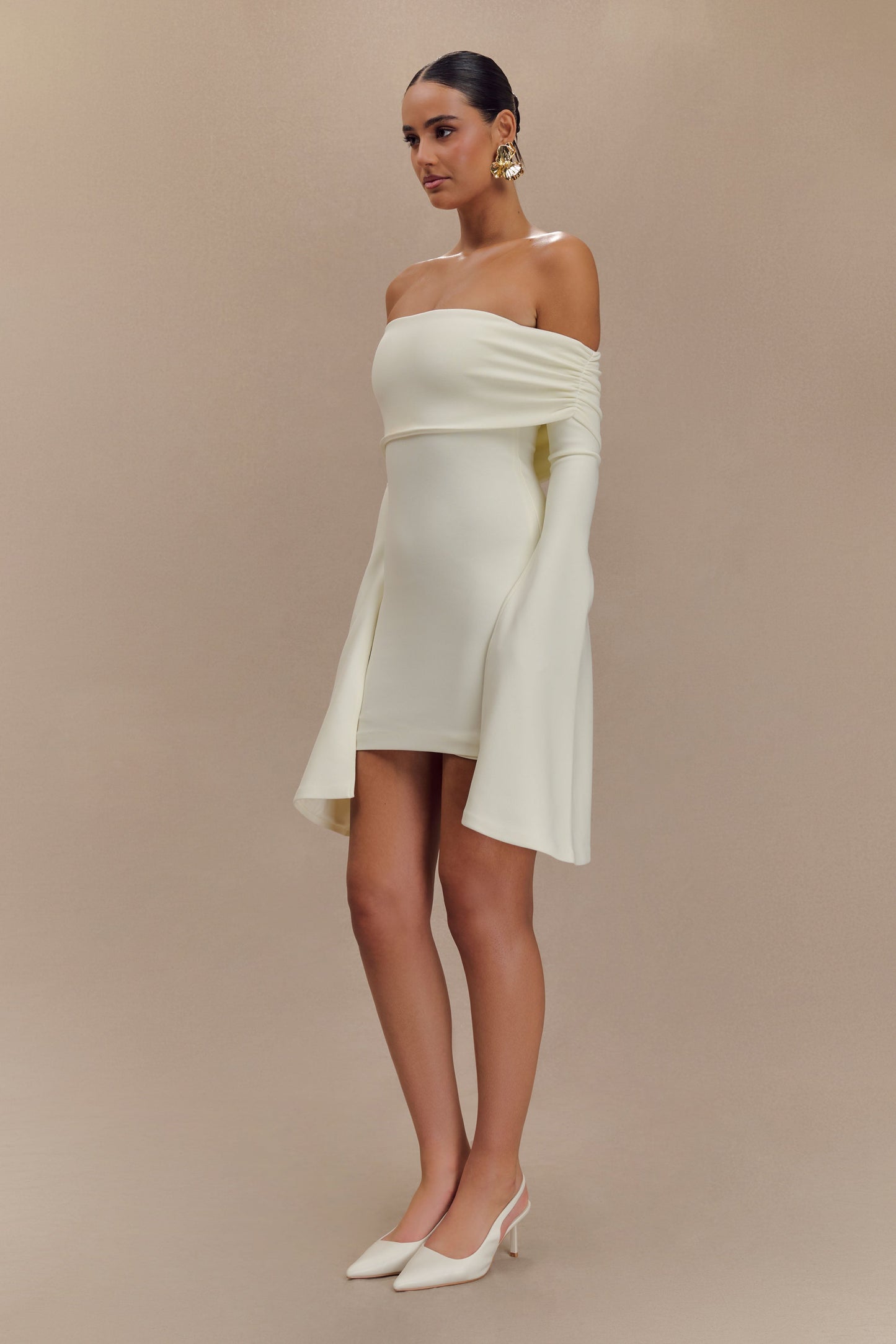 Dominique Off Shoulder Long Sleeve Mini Dress - Ivory