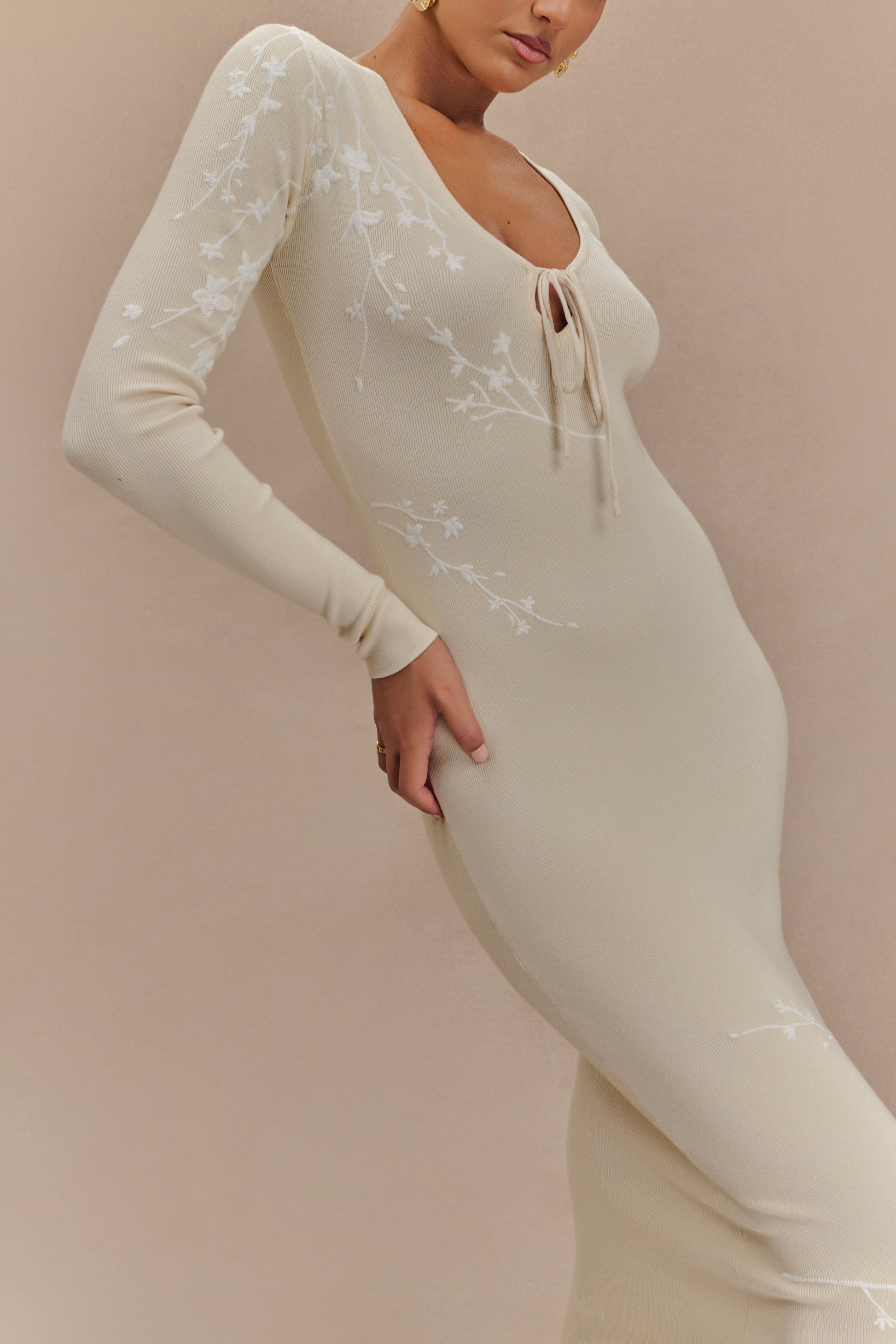 Mckenna Embroidered Knit Midi Dress - Cream And Ivory #4