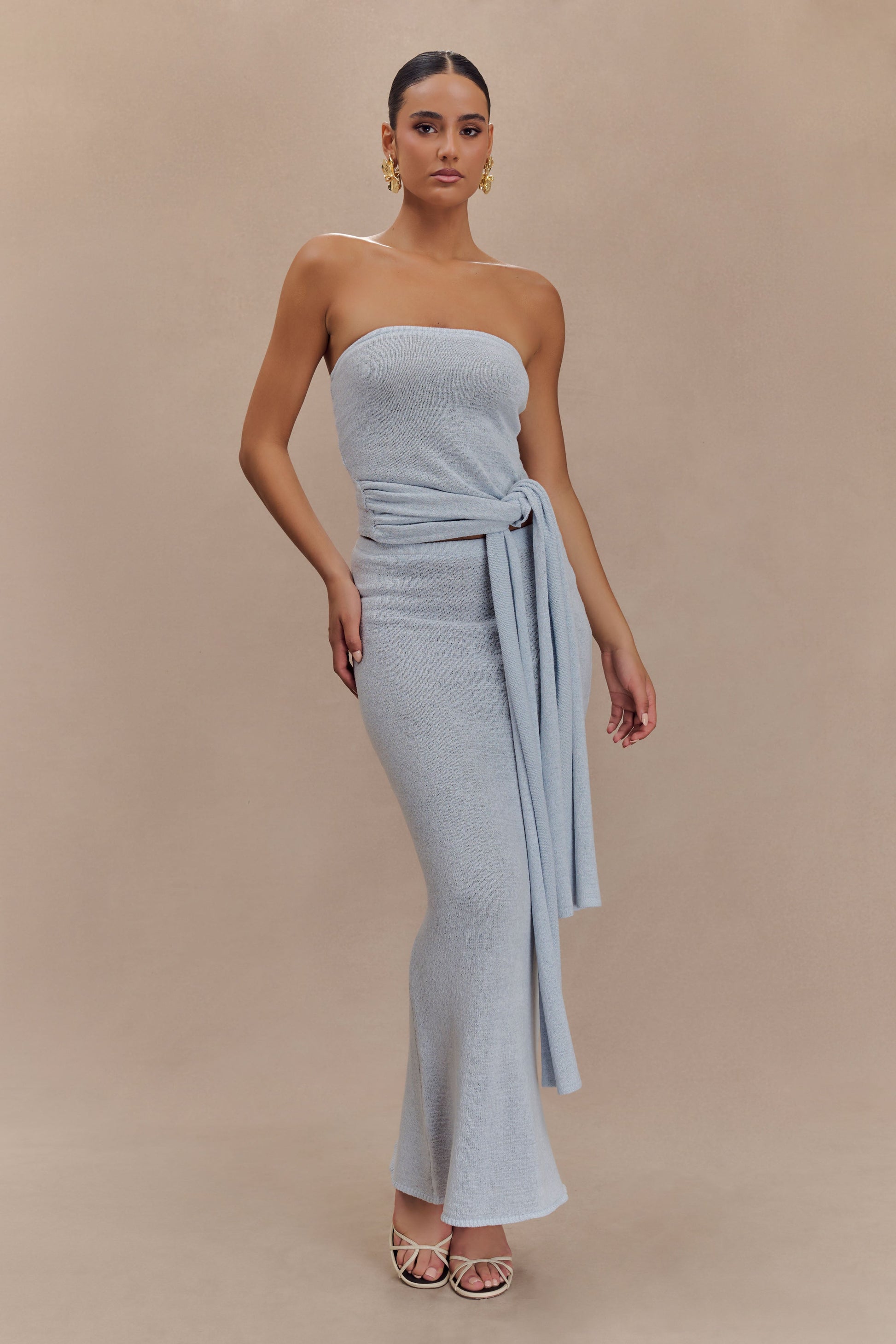 Phoebe Strapless Tie Knit Top - Ice Blue #7