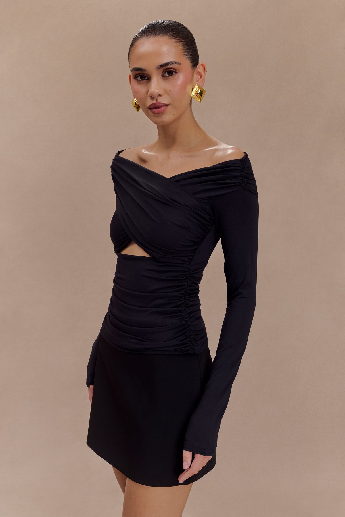 Jaden Off Shoulder Recycled Nylon Top - Black #4