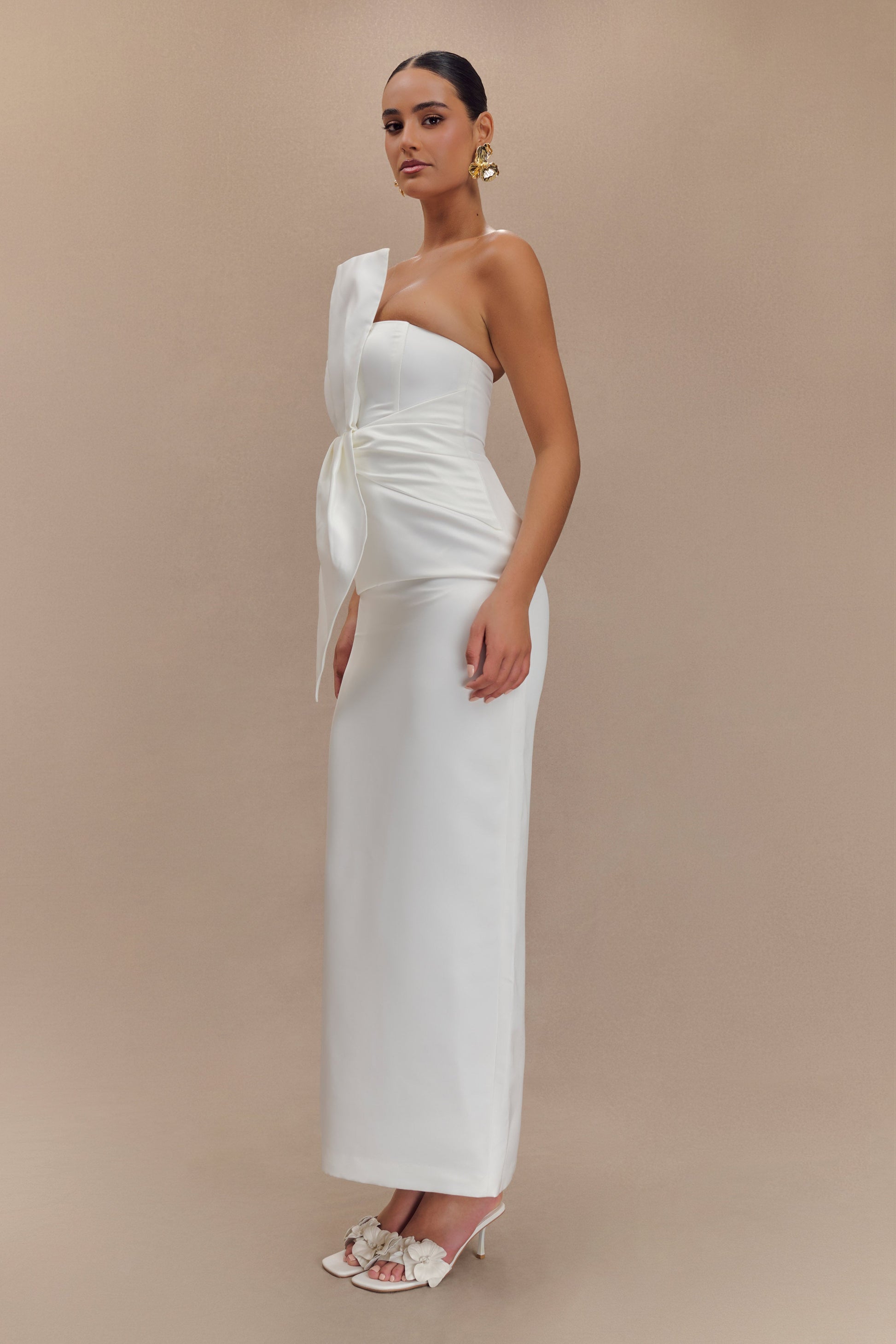 Cyrill Strapless Satin Structured Maxi Dress - White #4