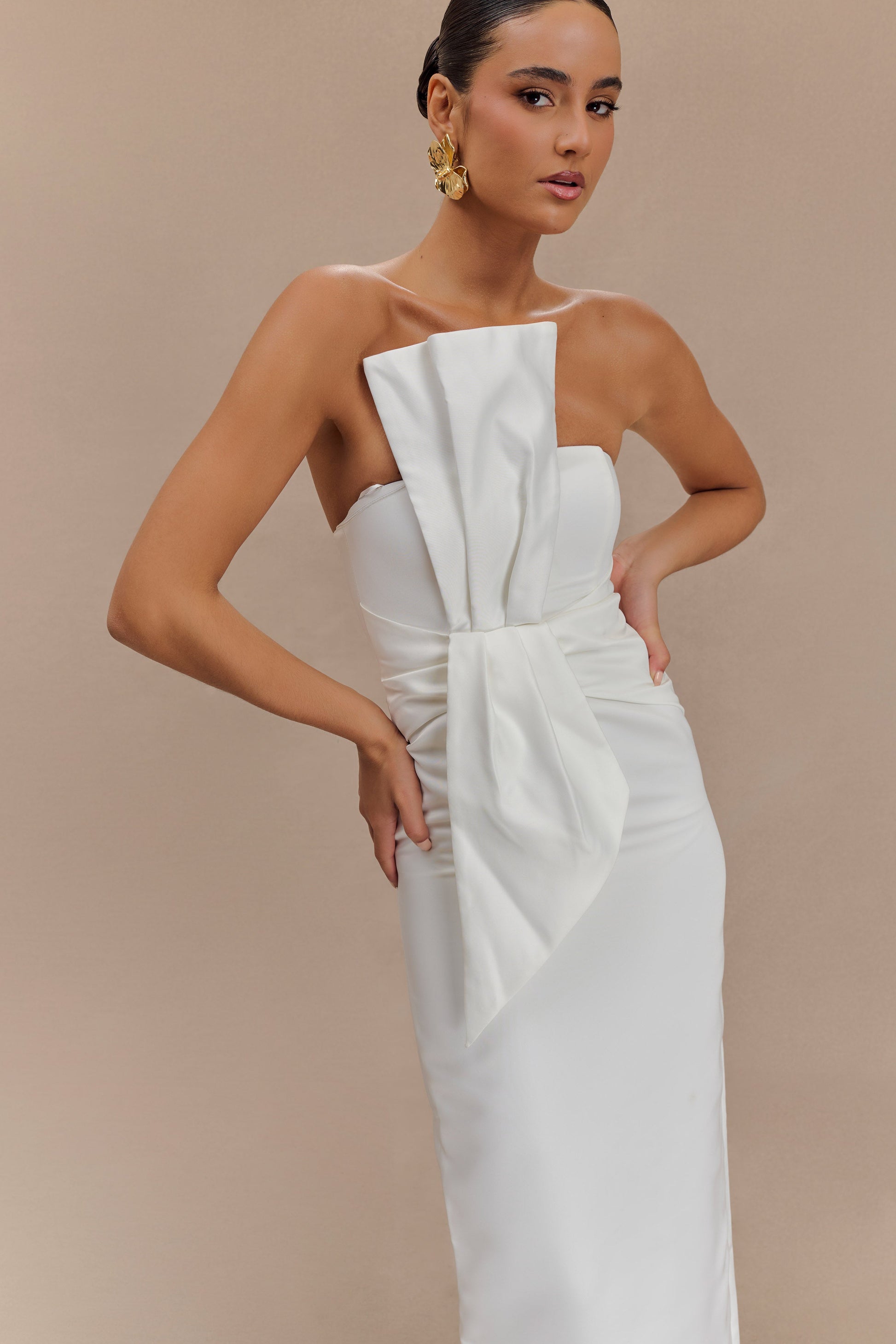 Cyrill Strapless Satin Structured Maxi Dress - White #3
