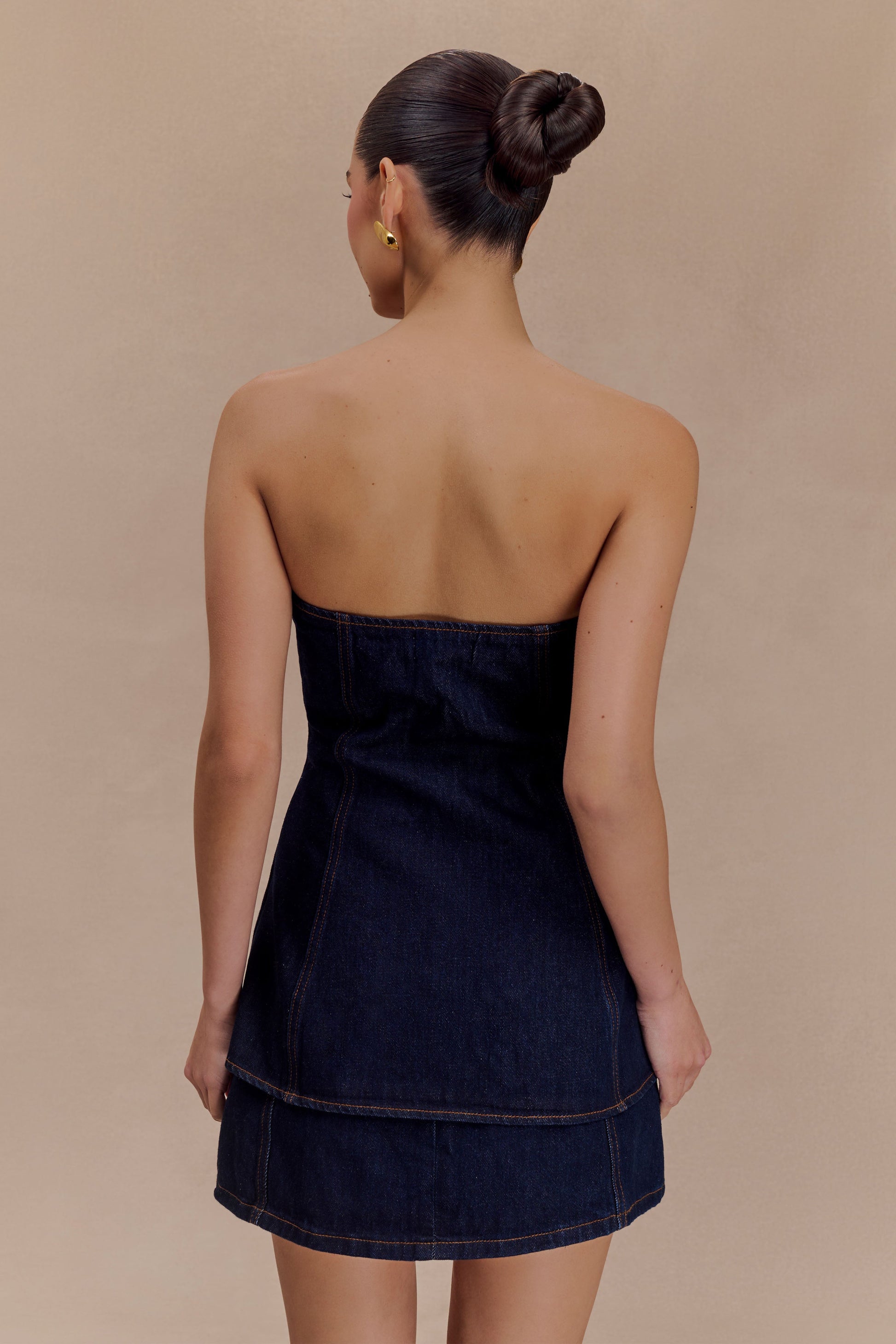 Lennox Strapless Long Line Button Top - Indigo Blue #2