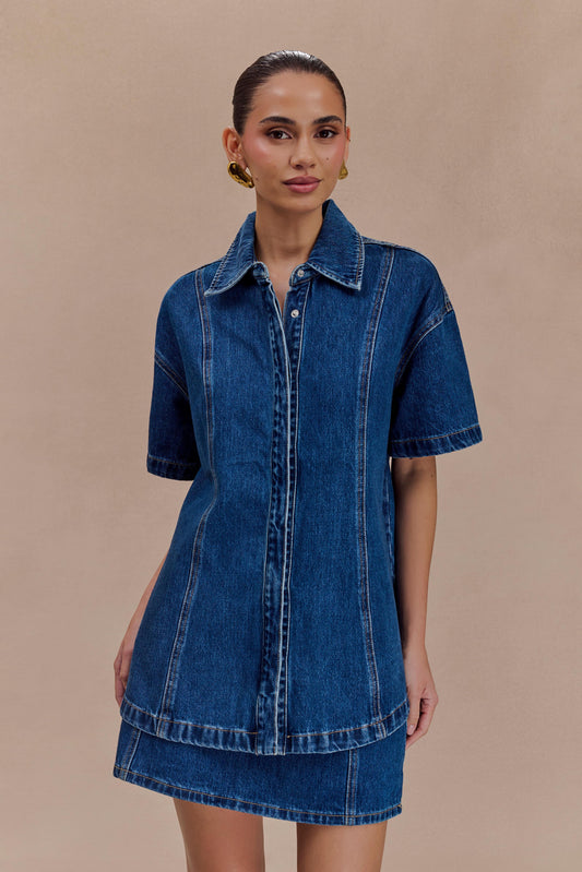 Maya Oversized Denim Shirt - Dark Blue