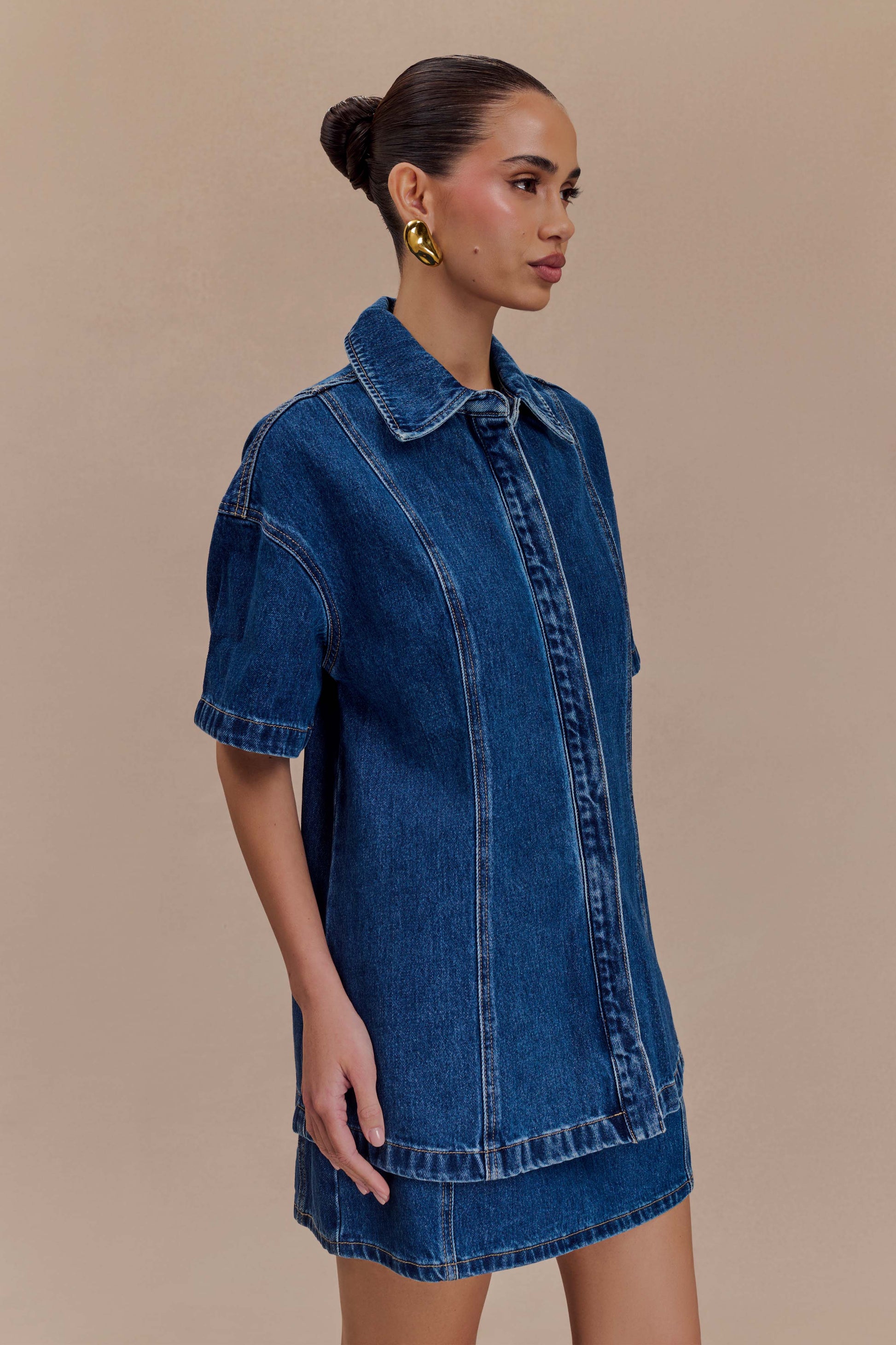 Maya Oversized Denim Shirt - Dark Blue #3
