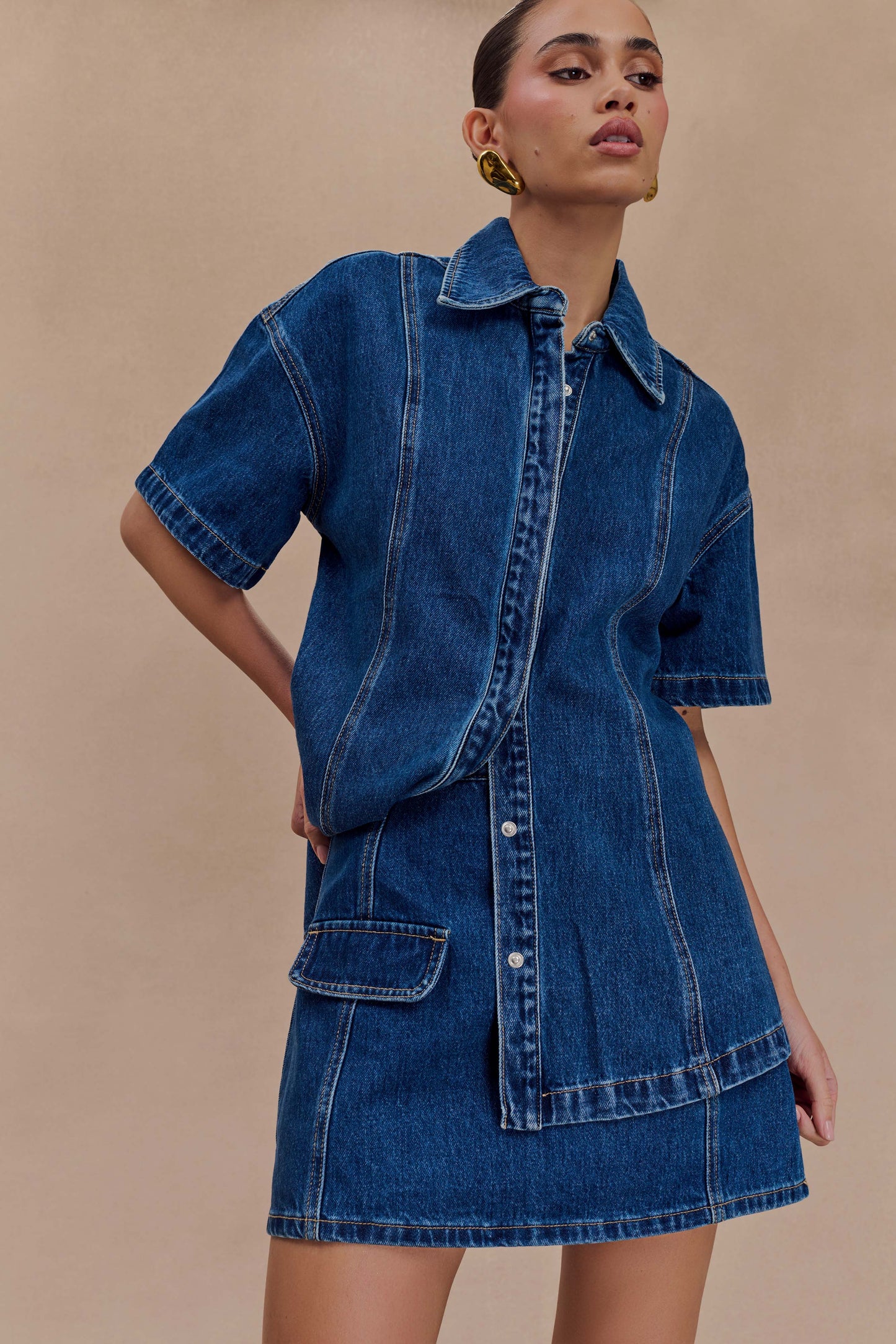 Maya Oversized Denim Shirt - Dark Blue