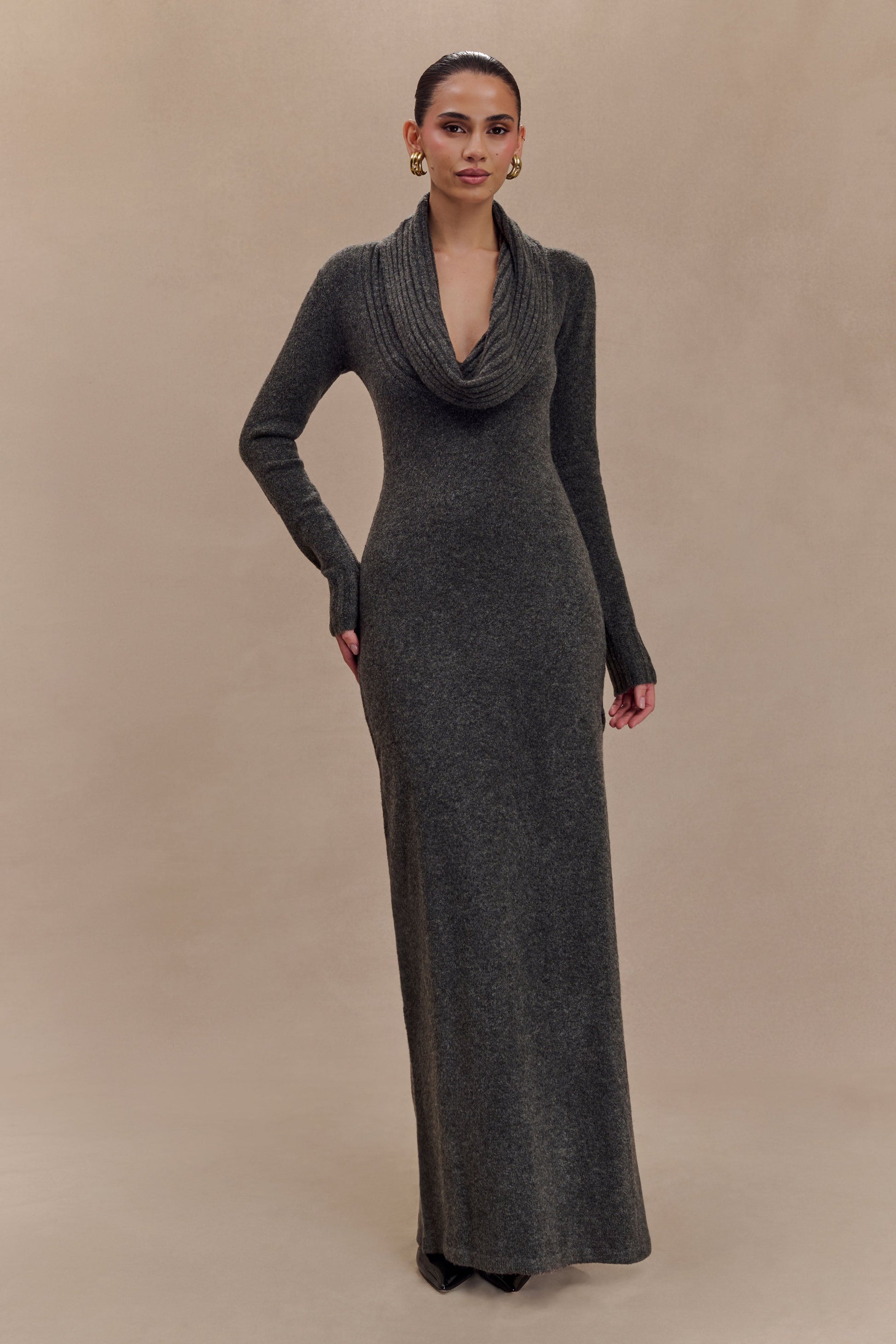 Alessandra Reversible Knit Maxi Dress - Charcoal Marle #4