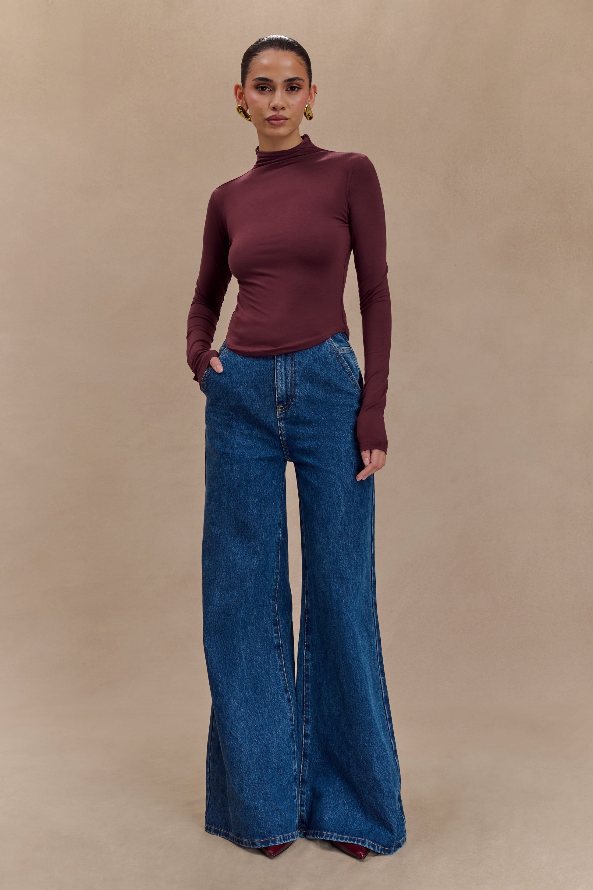 Ember Modal Long Sleeve High Neck Top - Mahogany #4