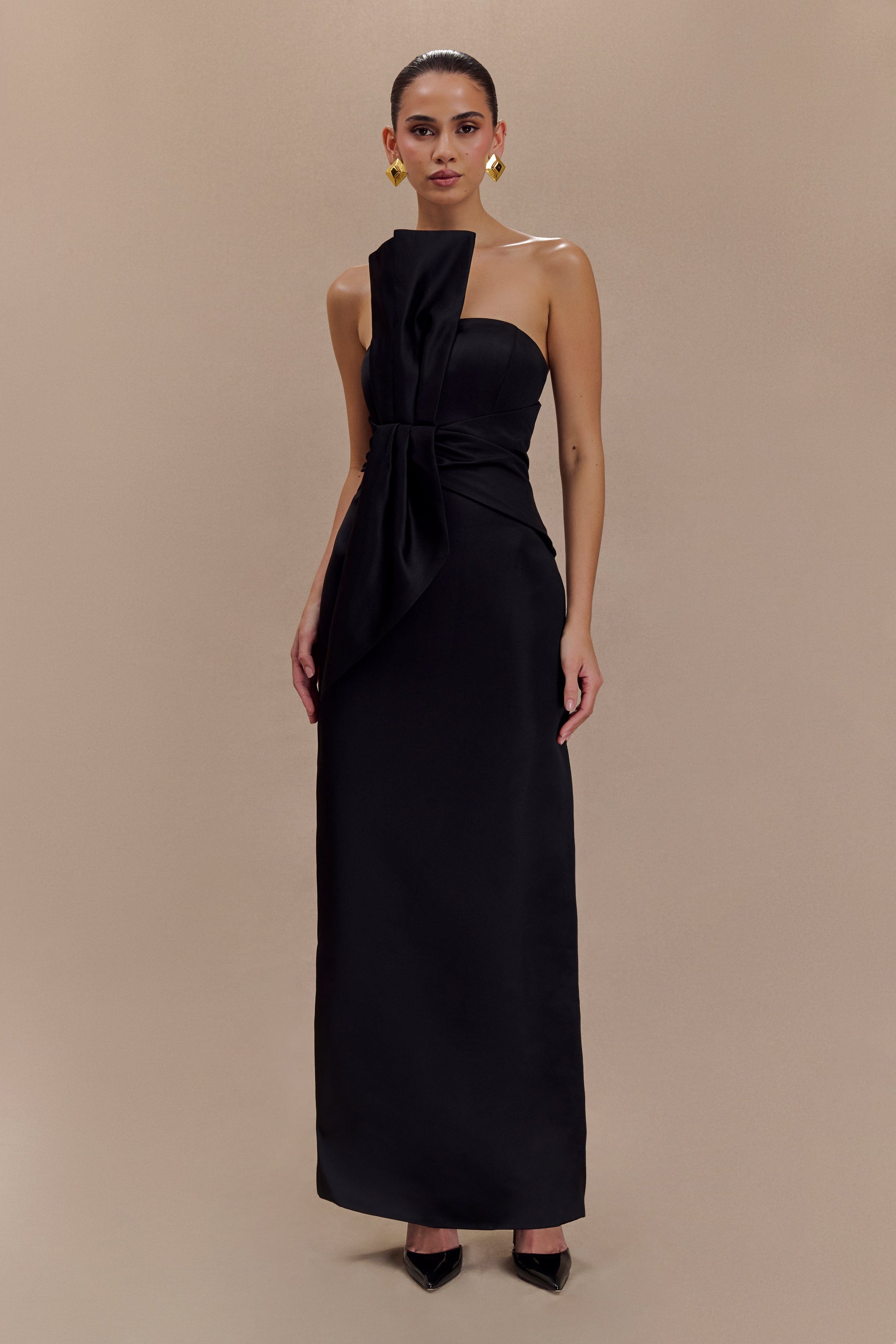 Cyrill Strapless Satin Structured Maxi Dress - Black #3