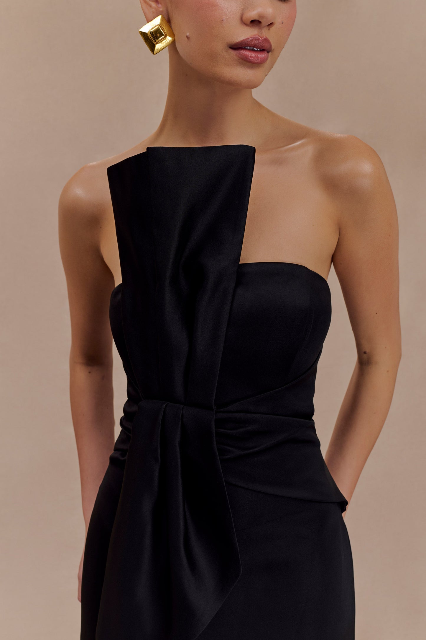 Cyrill Strapless Satin Structured Maxi Dress - Black